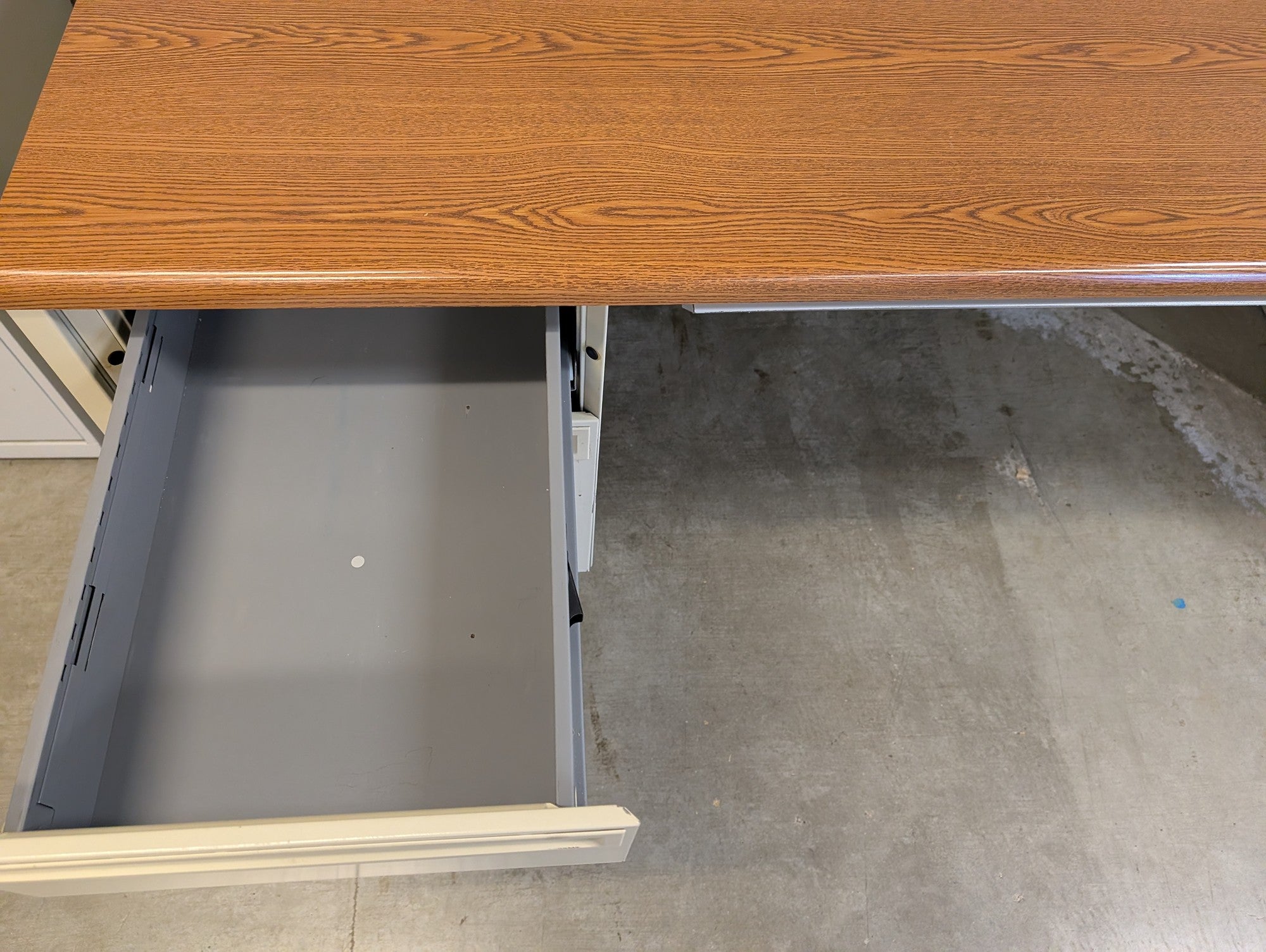 Rectangular Wood Grain Laminate Office Desk with Metal Drawers