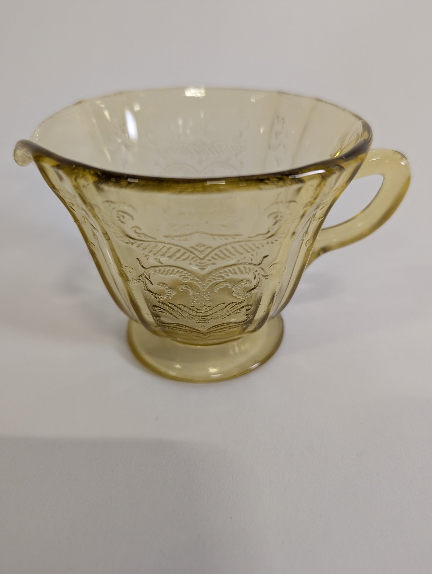 Vintage Yellow Glass Creamer Pitcher with Embossed Design