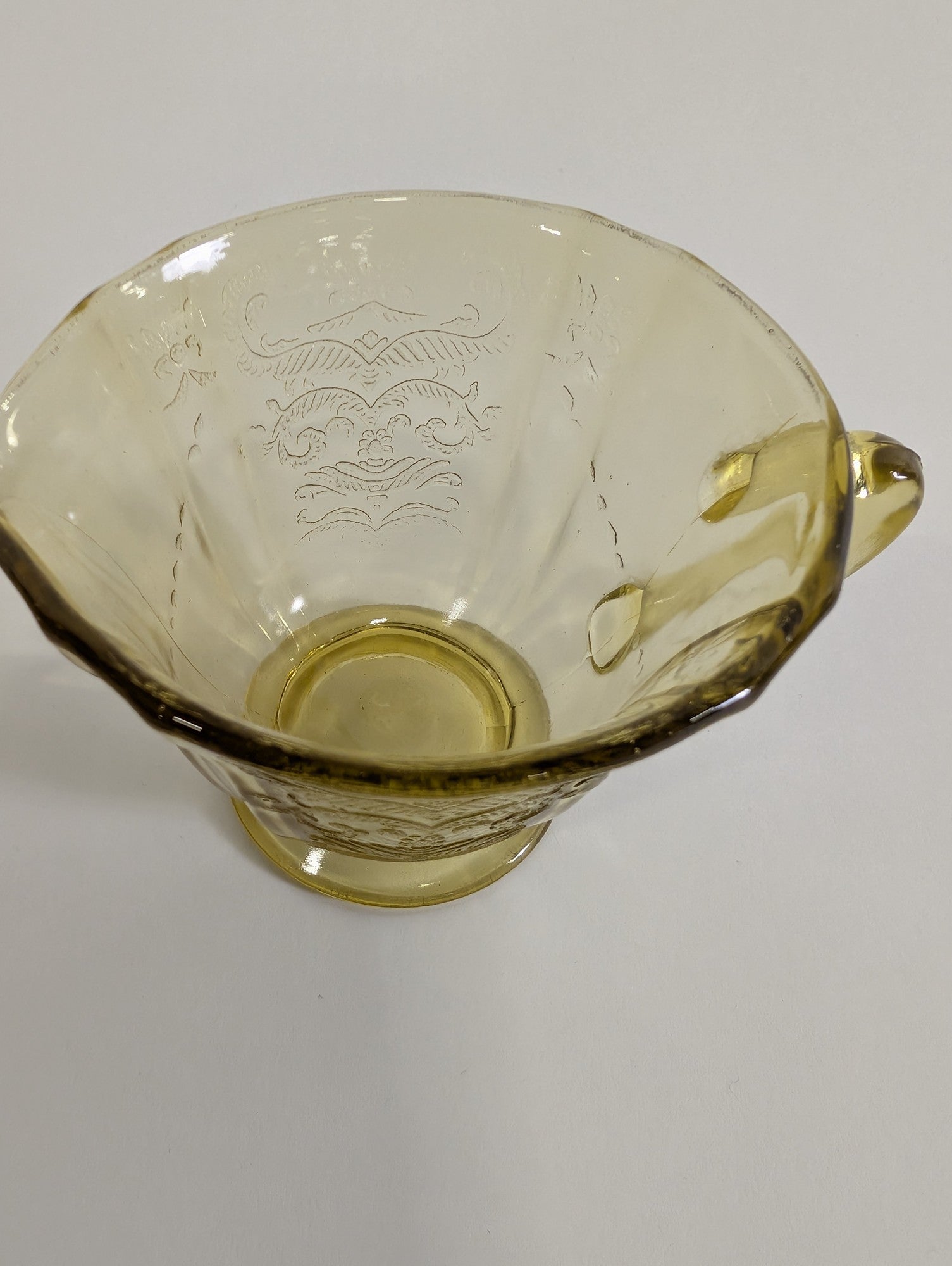 Vintage Yellow Glass Creamer Pitcher with Embossed Design