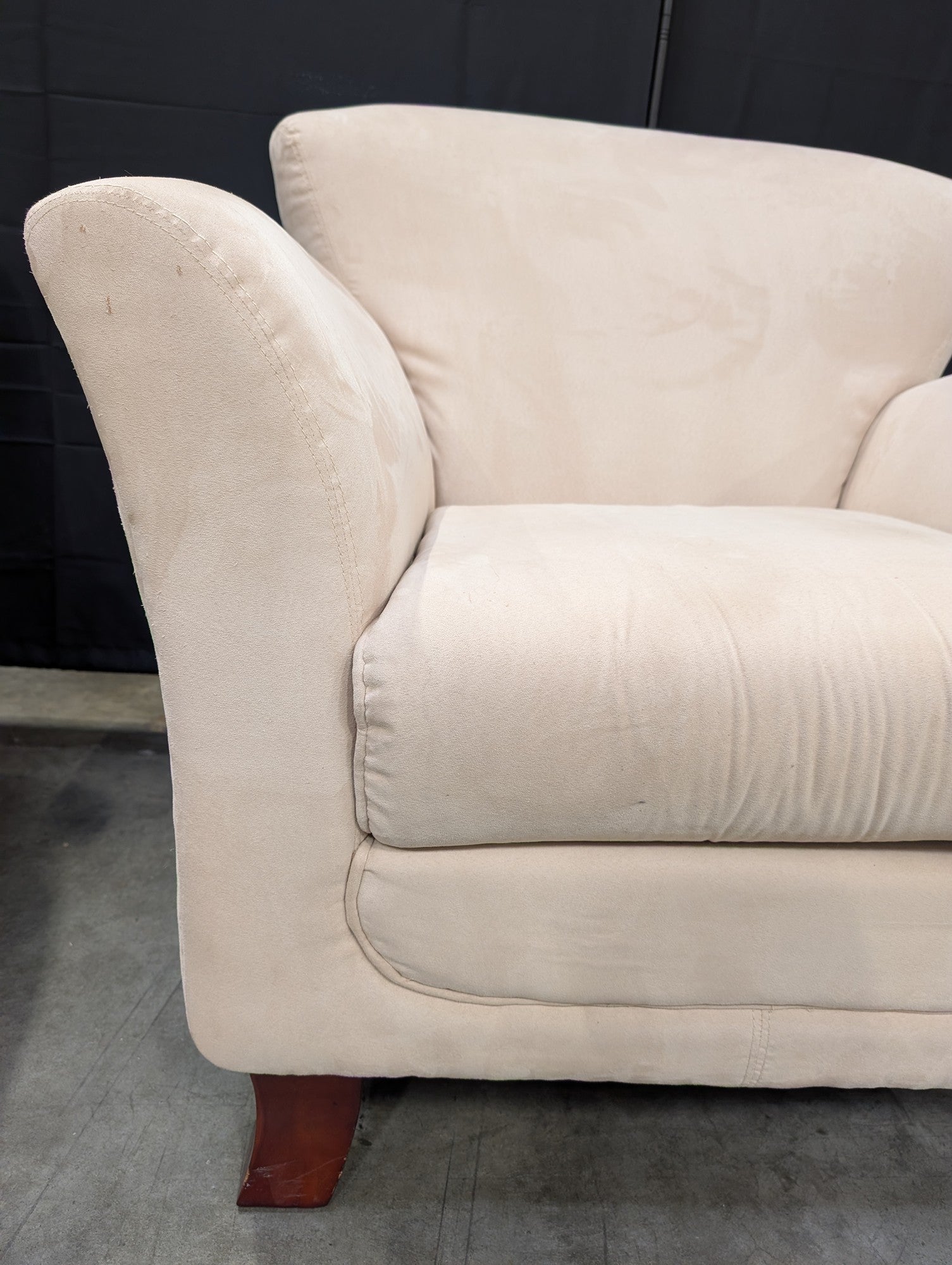 Cream Upholstered Club Chair with Rolled Arms and Flared Back
