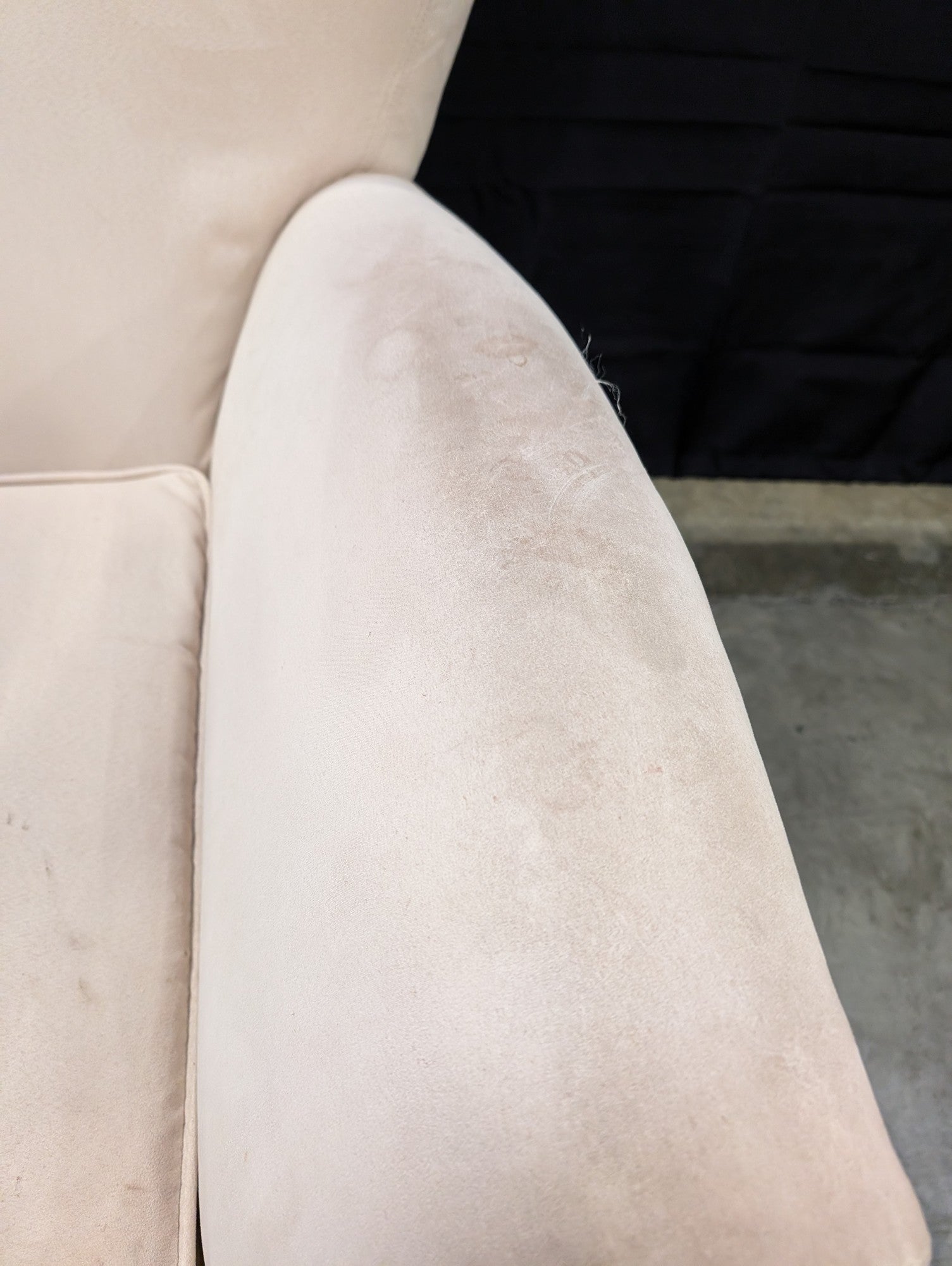 Cream Upholstered Club Chair with Rolled Arms and Flared Back
