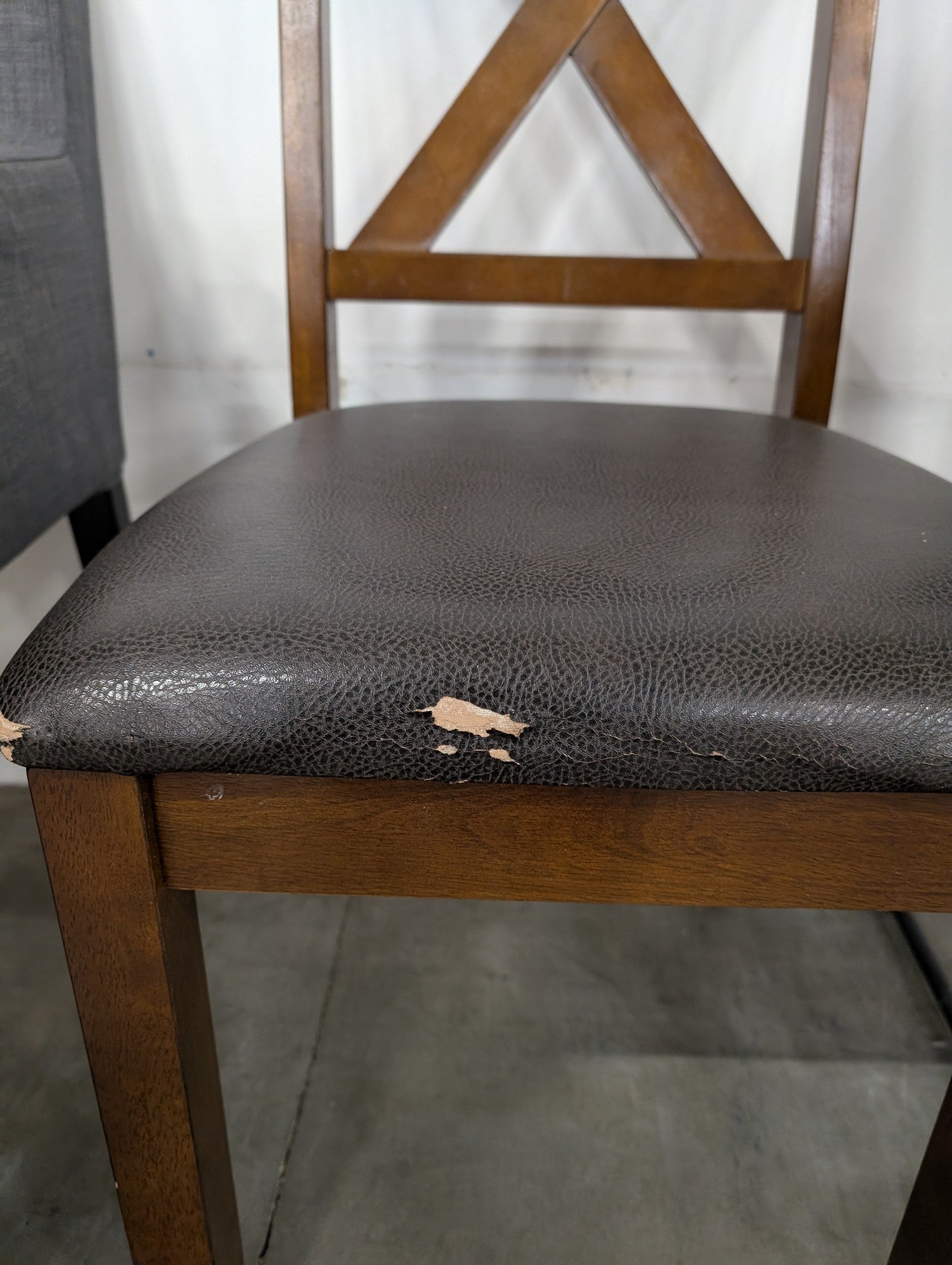 Sturdy Wood X-Back Dining Chair with Upholstered Seat - Fair Condition