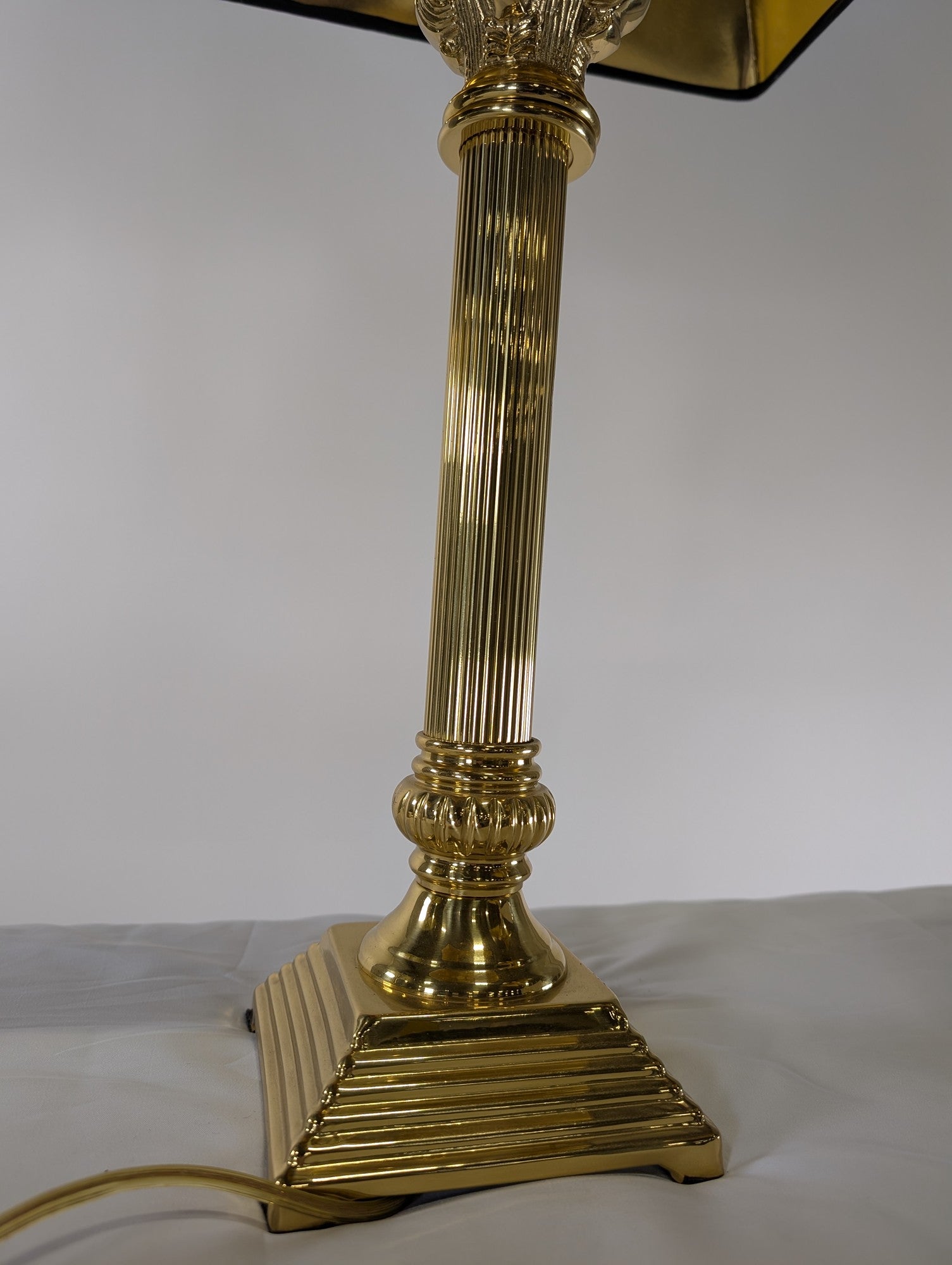 Vintage Style Brass Column Table Lamp with Black and Gold Shade