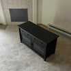 Black Wood Console Cabinet with Four Drawers and Glass Doors