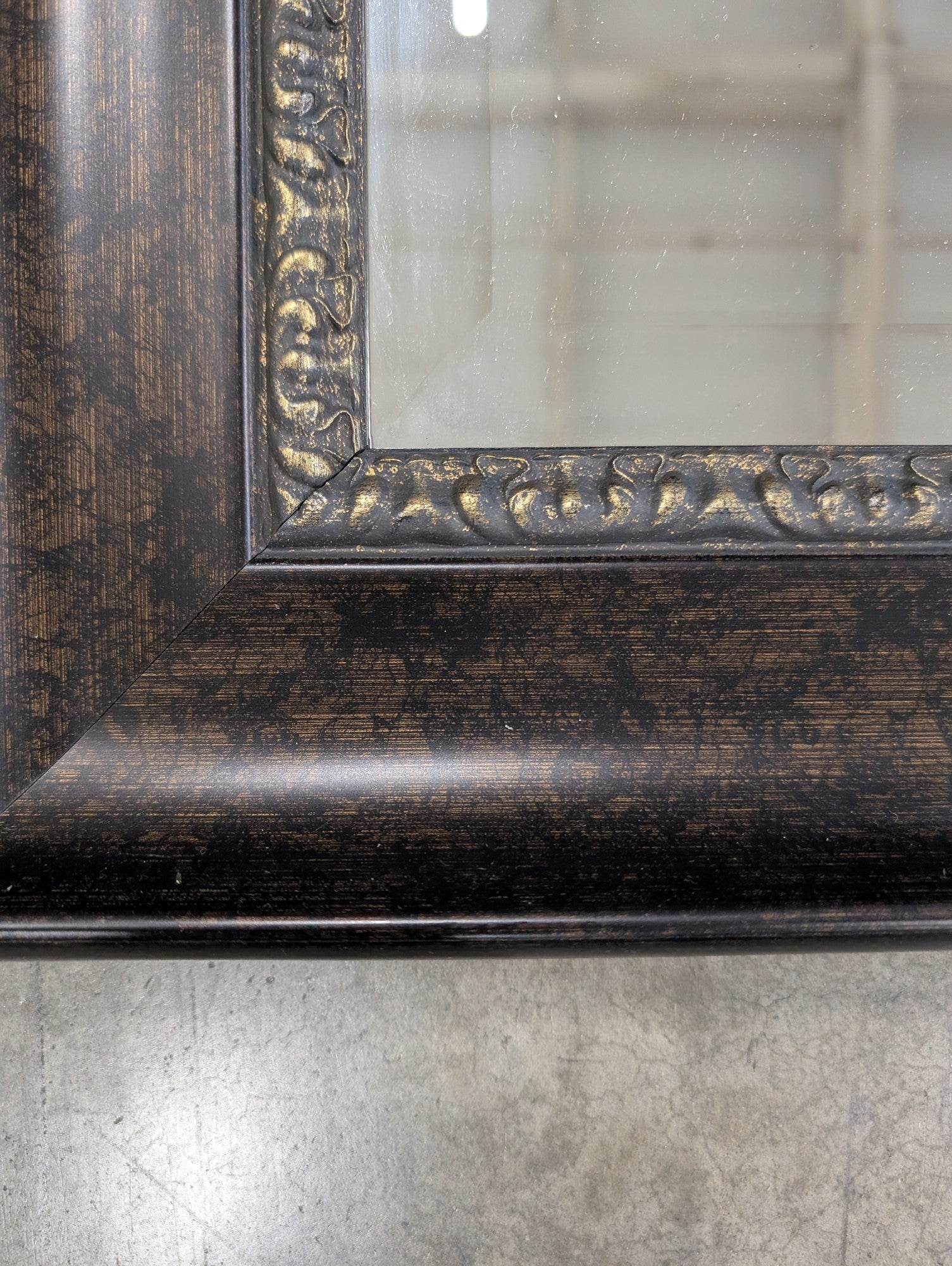 Rectangular Wall Mirror with Textured Bronze Frame and Beaded Inner Trim