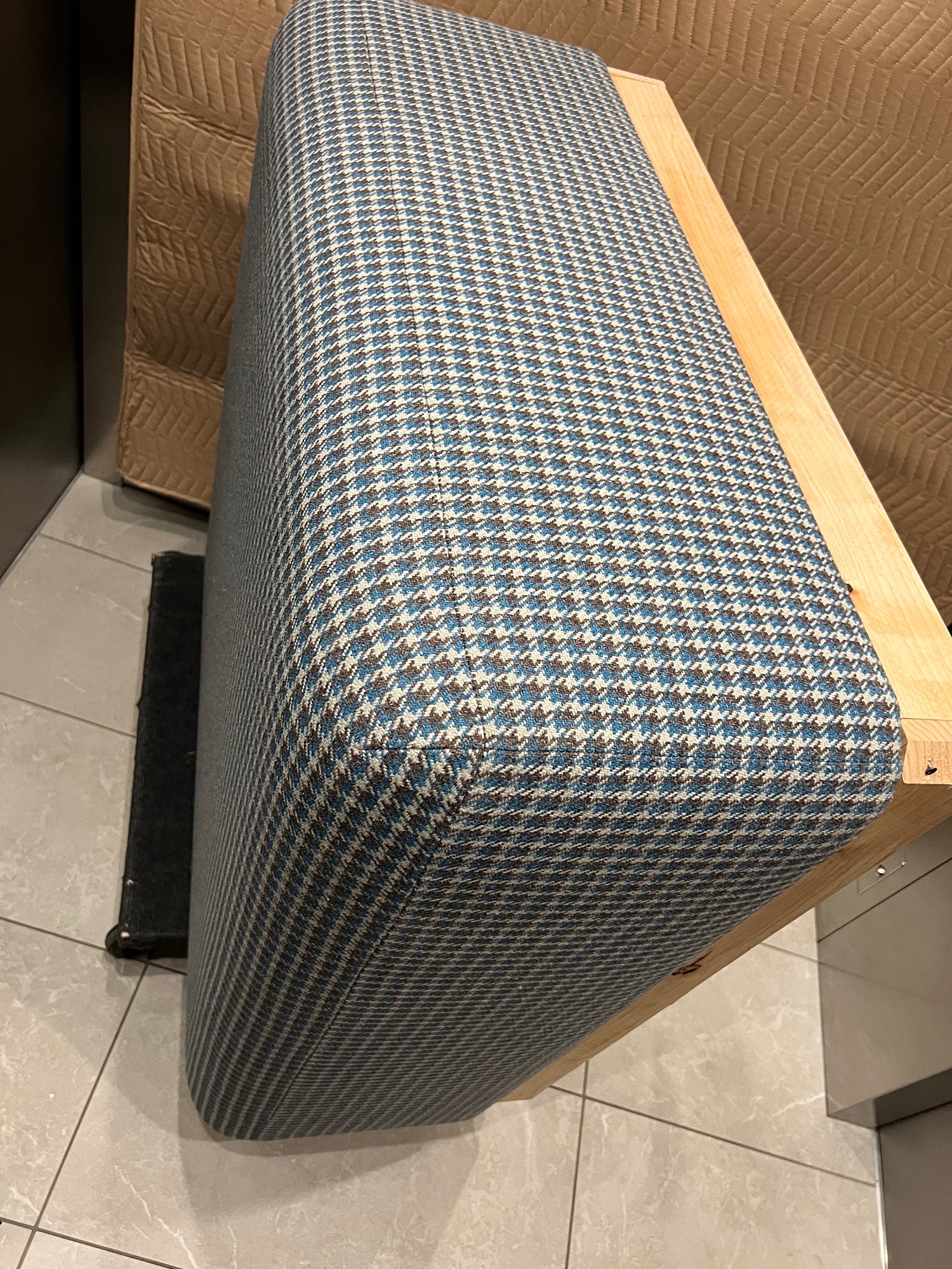 Big Patterned Upholstered Ottoman with Wooden Frame
