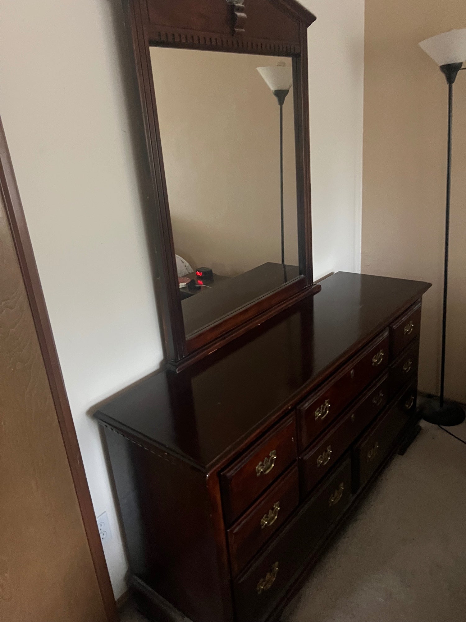 Classic Dark Wood Dresser with Rectangular Mirror