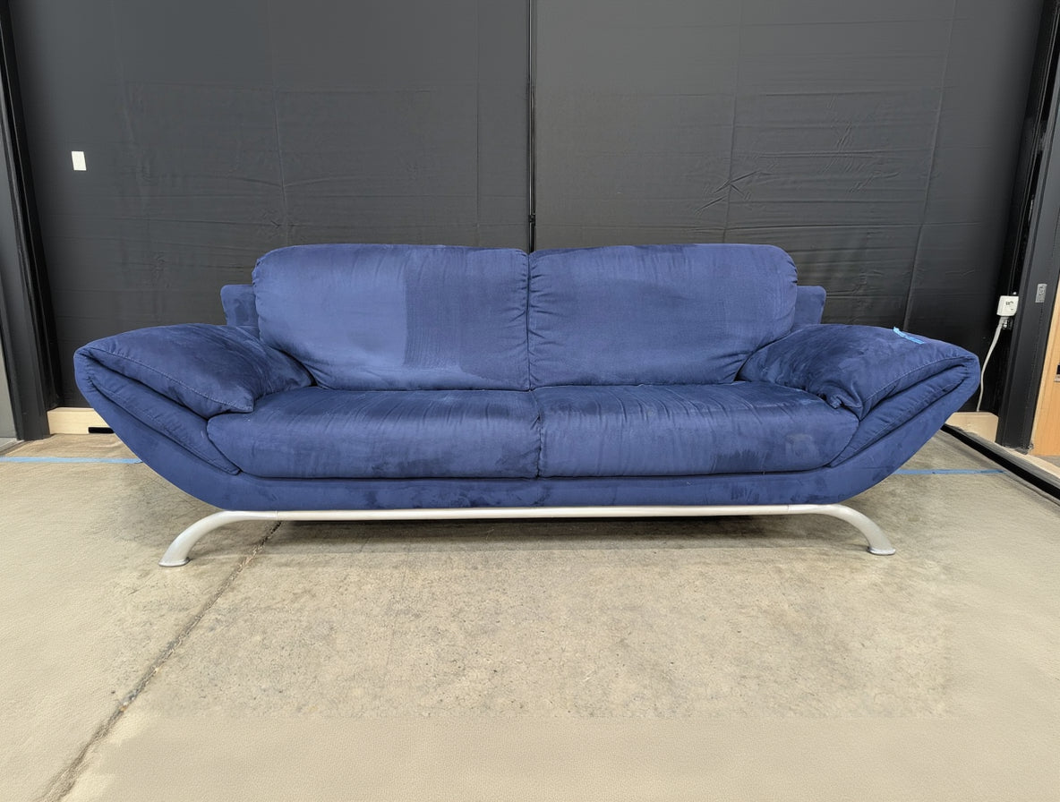 Modern Blue Fabric Two-Seater Sofa with Curved Metal Base