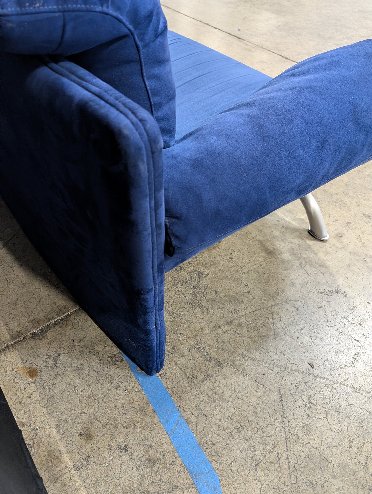 Modern Blue Fabric Two-Seater Sofa with Curved Metal Base
