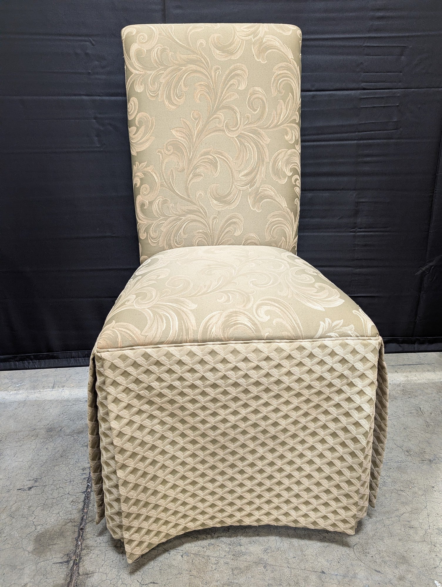 Claremont Furniture Sophisticated Beige Skirted Dining Chair with Damask Pattern