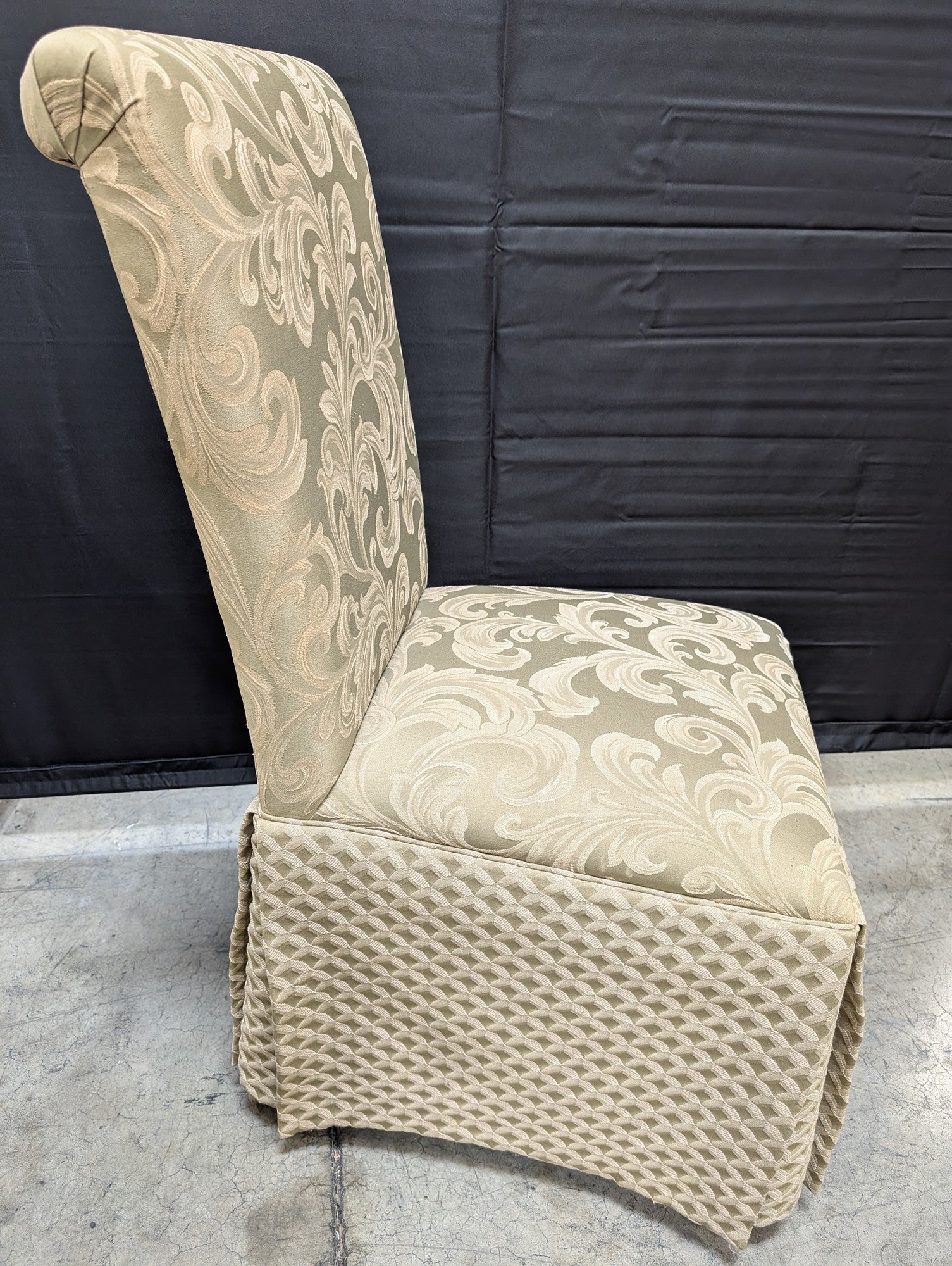 Claremont Furniture Sophisticated Beige Skirted Dining Chair with Damask Pattern