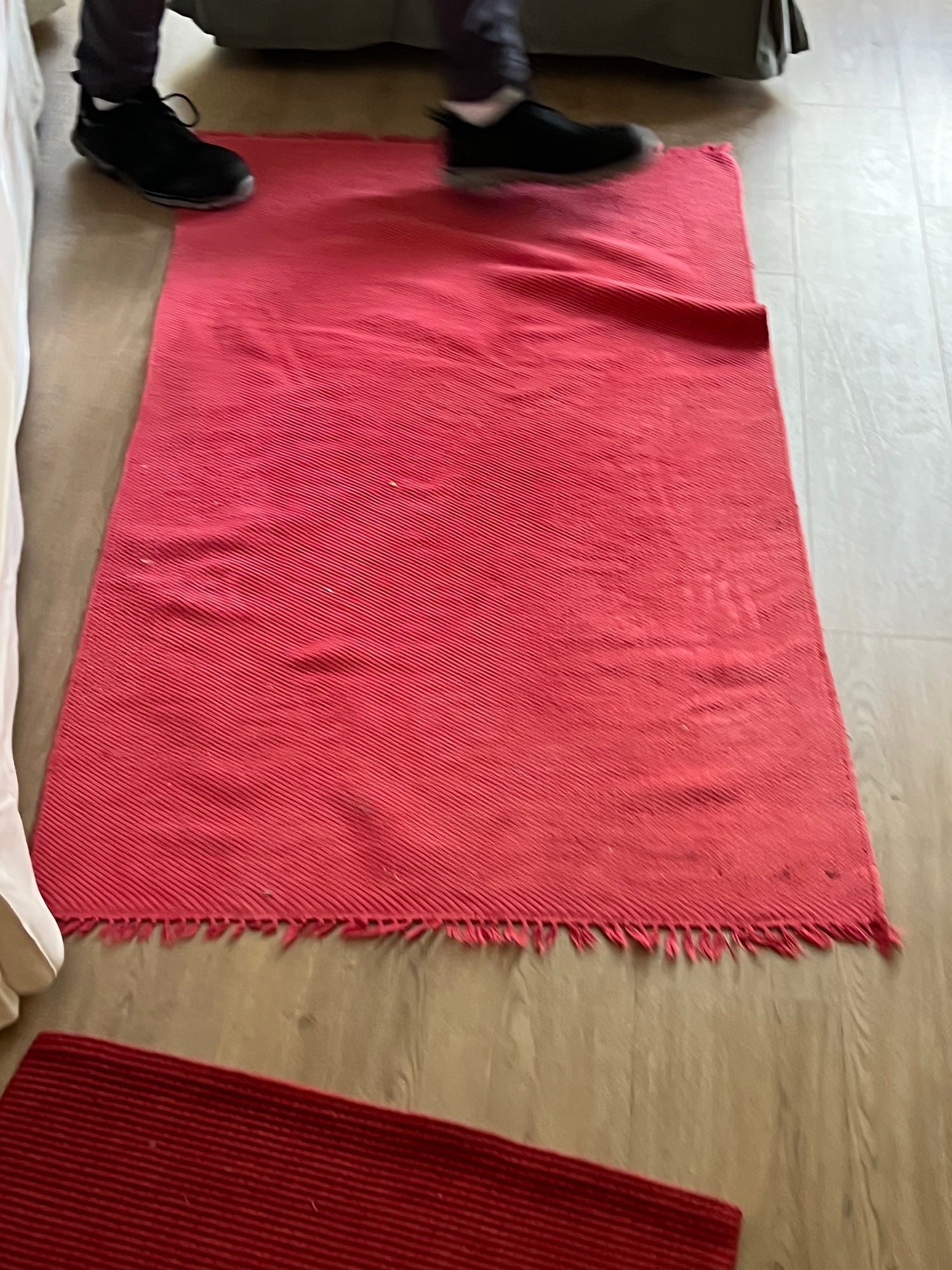 Vibrant Red Ribbed Textile Area Mat