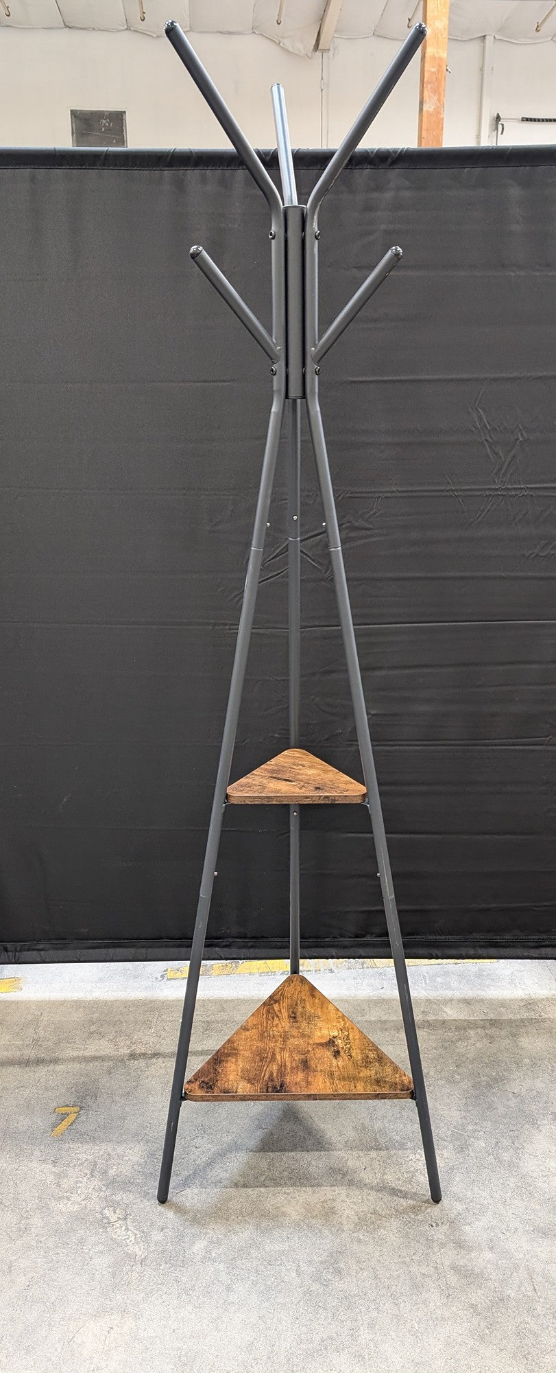 Ameziel Inc Industrial Style Coat Rack with Triangular Wood Shelves