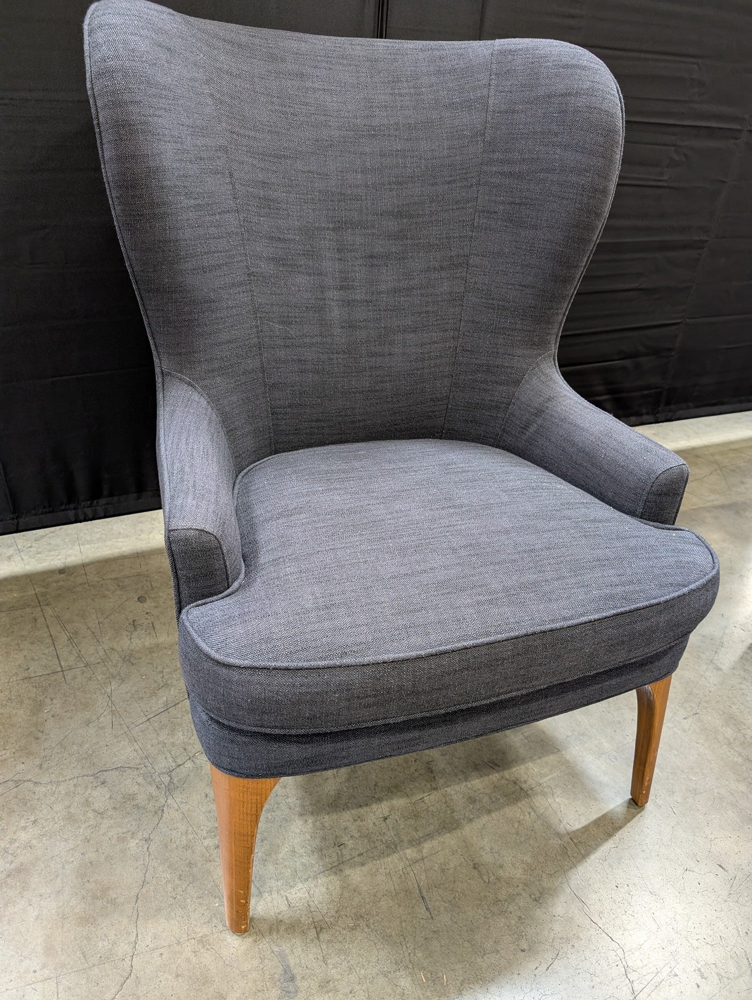 West Elm Upholstered Wingback Accent Chair with Tapered Legs Modern Grey