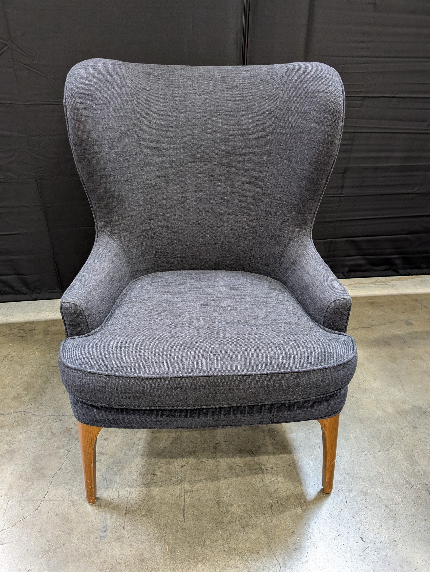 West Elm Upholstered Wingback Accent Chair with Tapered Legs Modern Grey