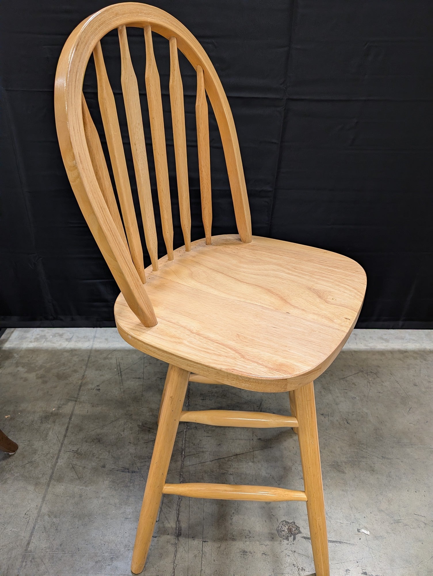 Natural Wood Spindle Back Swivel Bar Stool