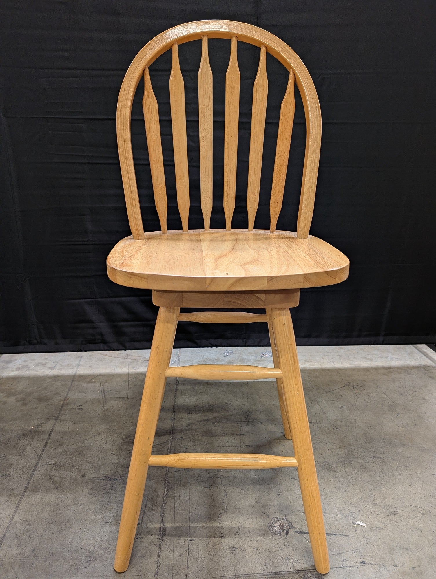 Natural Wood Spindle Back Swivel Bar Stool