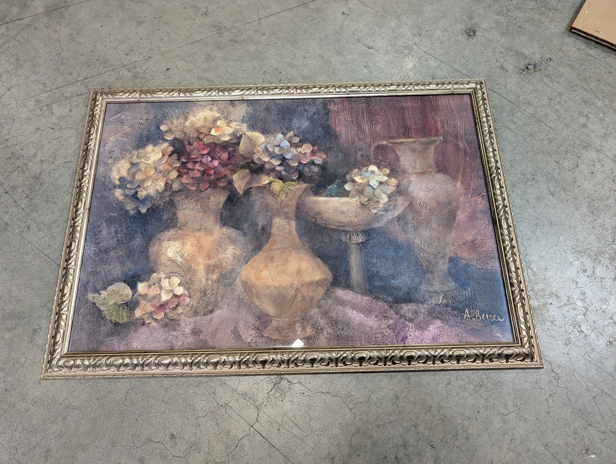 A. Bensa Textured Still Life Floral Vases Ornate Framed Art