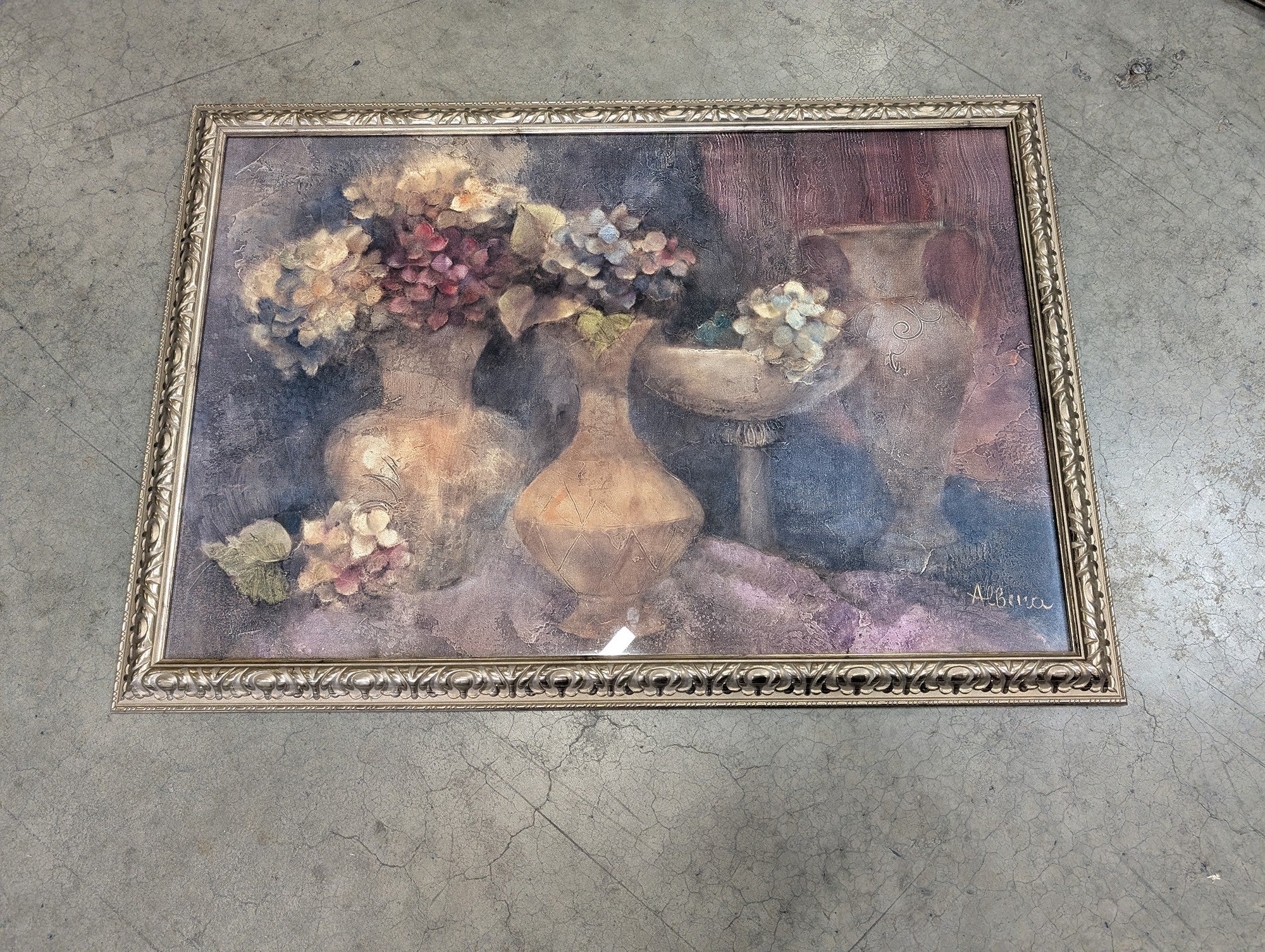 A. Bensa Textured Still Life Floral Vases Ornate Framed Art