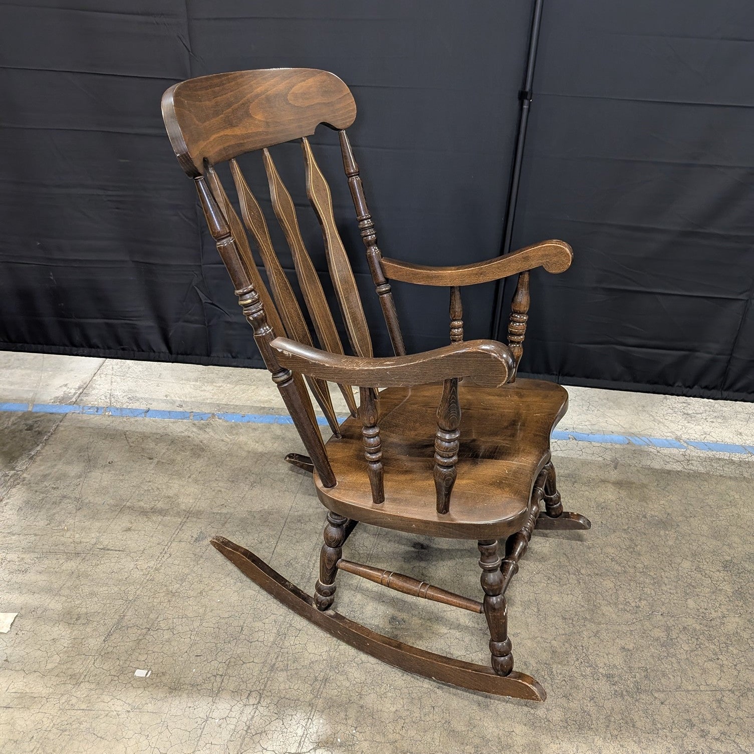Traditional Dark Wood Rocking Chair with Inlaid Back Splats