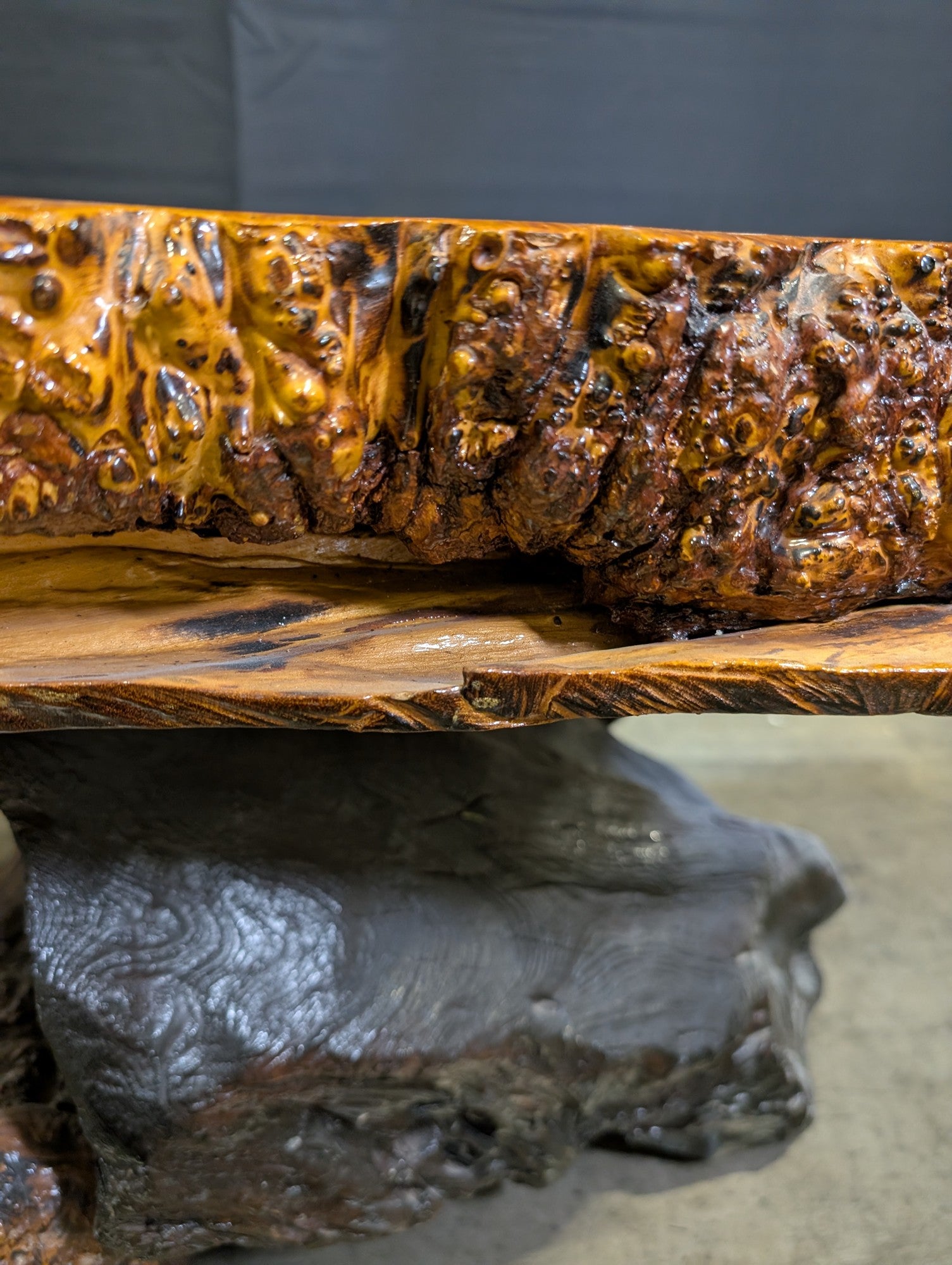 Rustic Live Edge Burl Wood Slab Coffee Table
