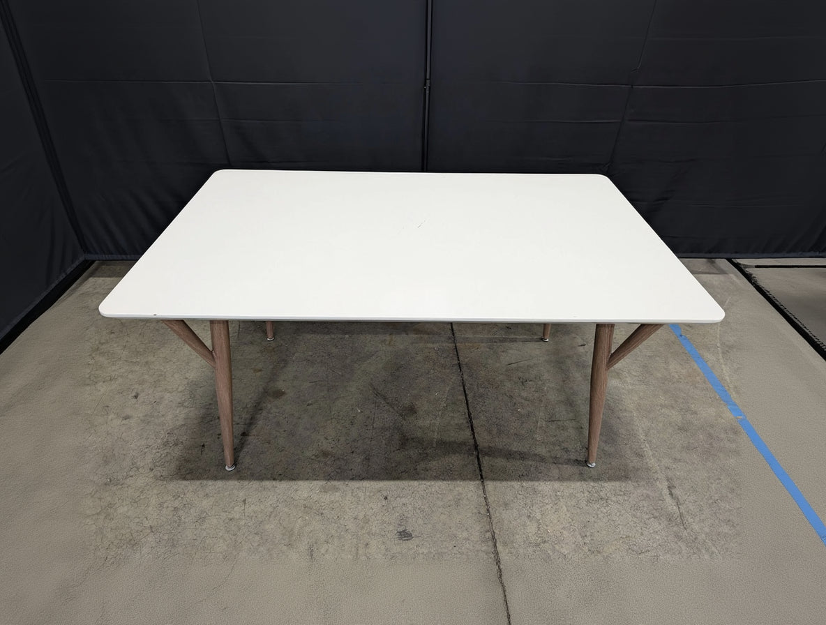 Modern RectangularTable with White Top and Tapered Wood Legs