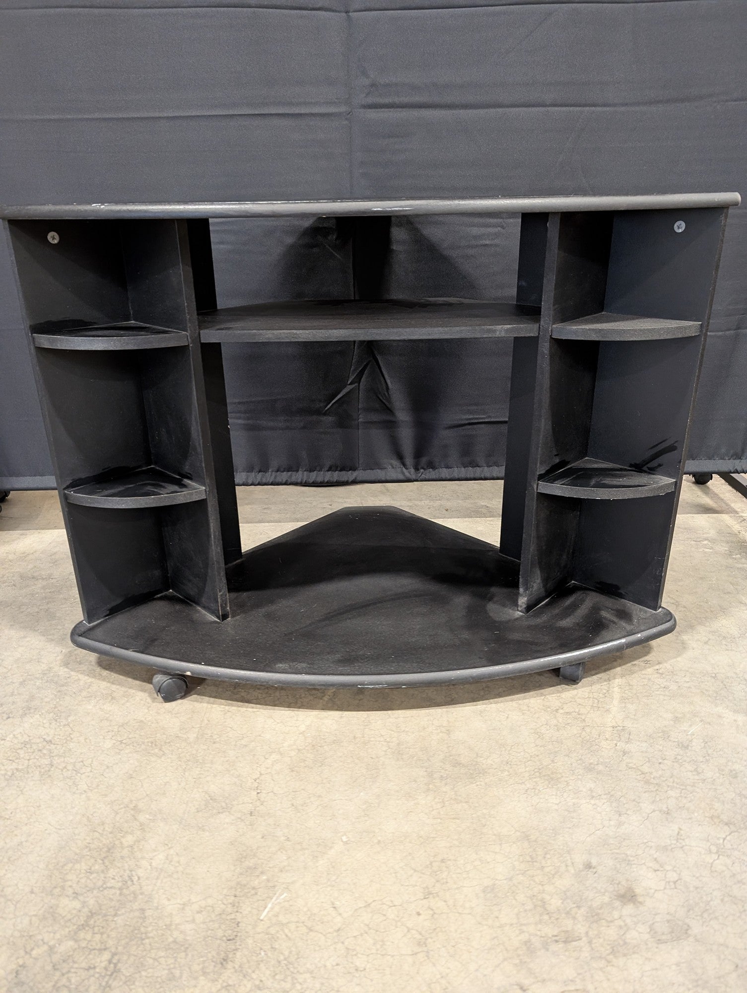 Compact Black Corner TV Stand with Storage Shelves