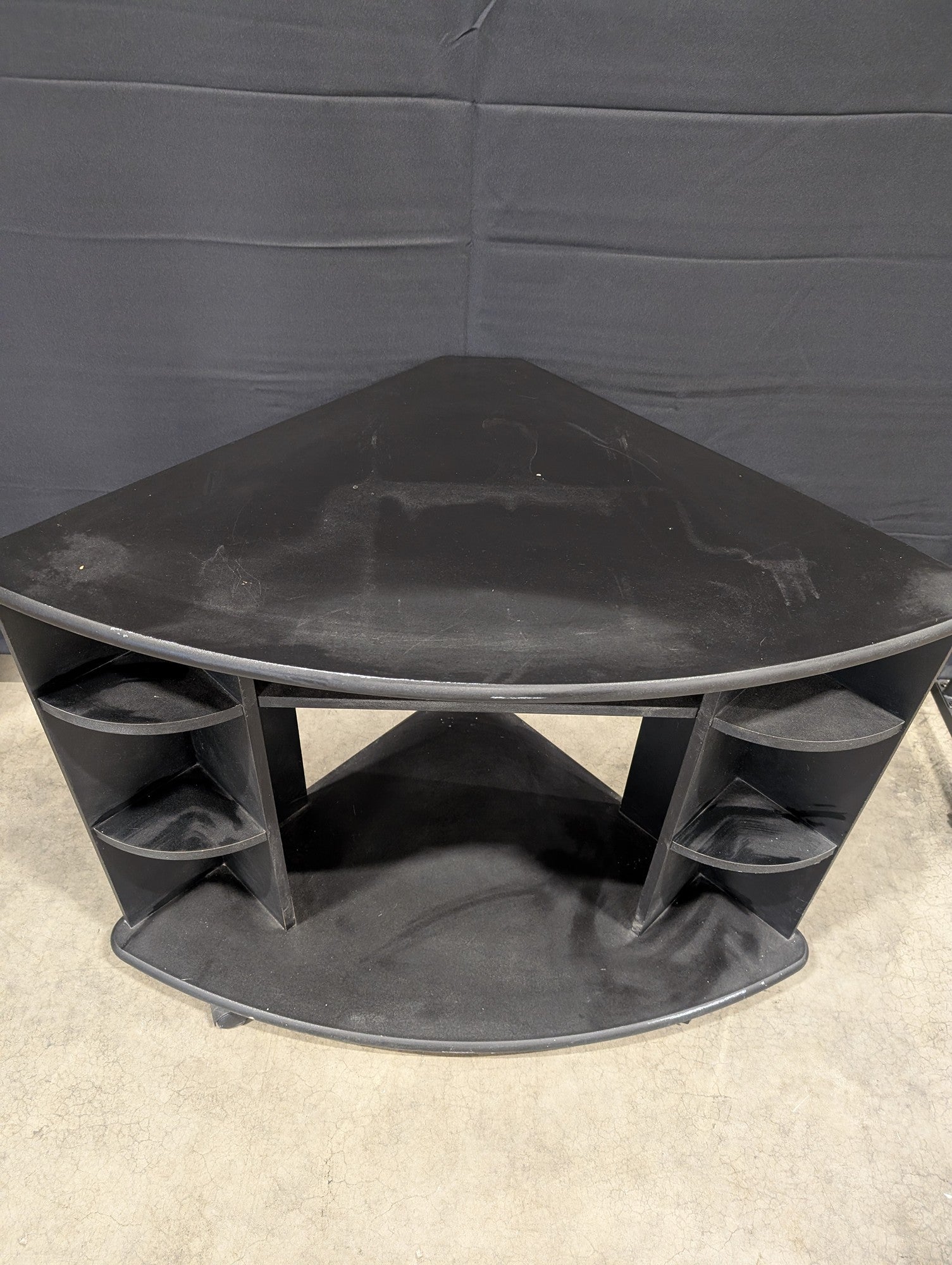 Compact Black Corner TV Stand with Storage Shelves