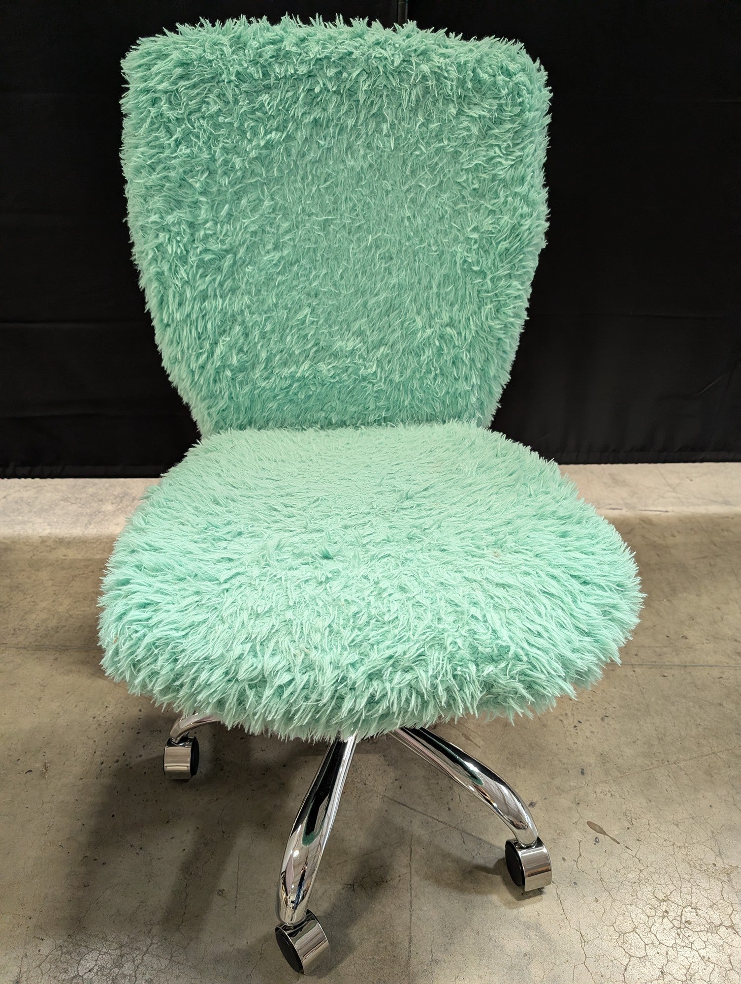 Aqua Faux Fur Swivel Desk Chair with Chrome Base