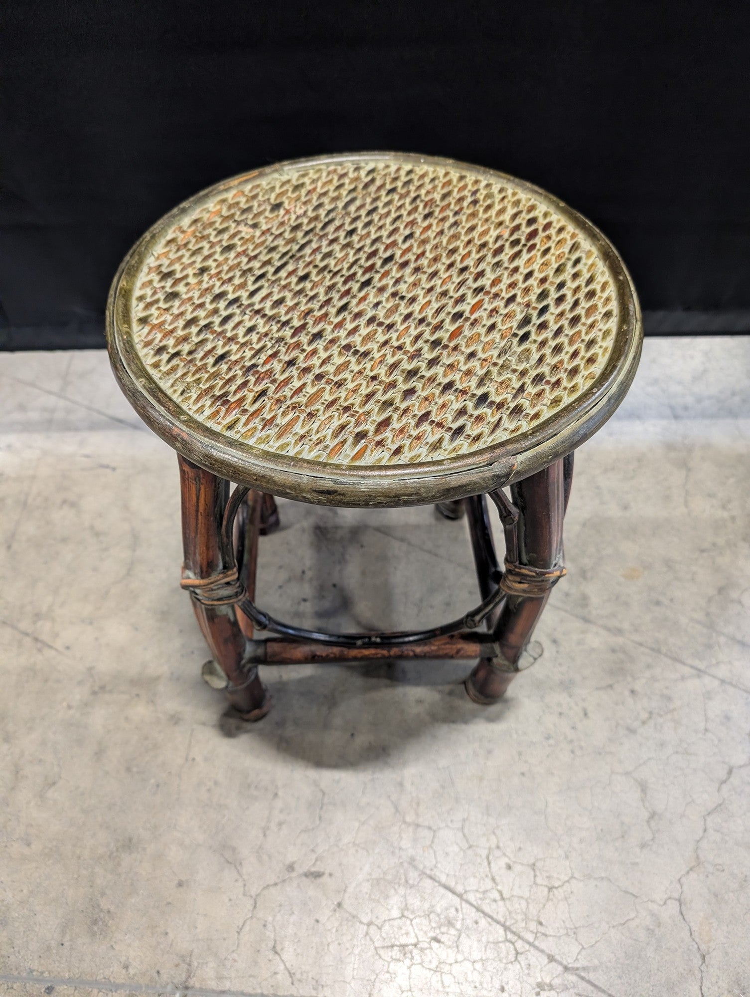 Round Woven Top Bamboo Accent Stool