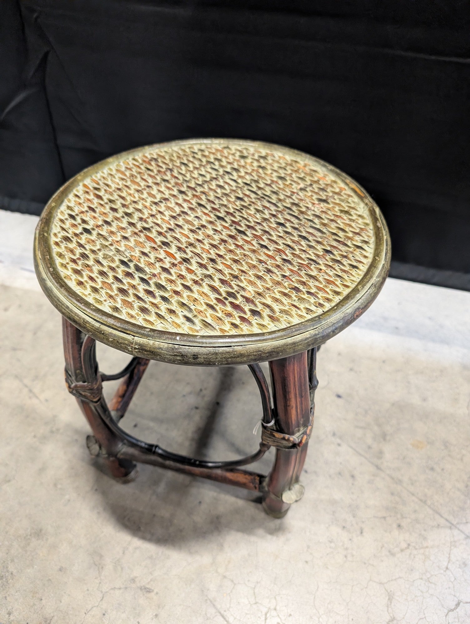 Round Woven Top Bamboo Accent Stool