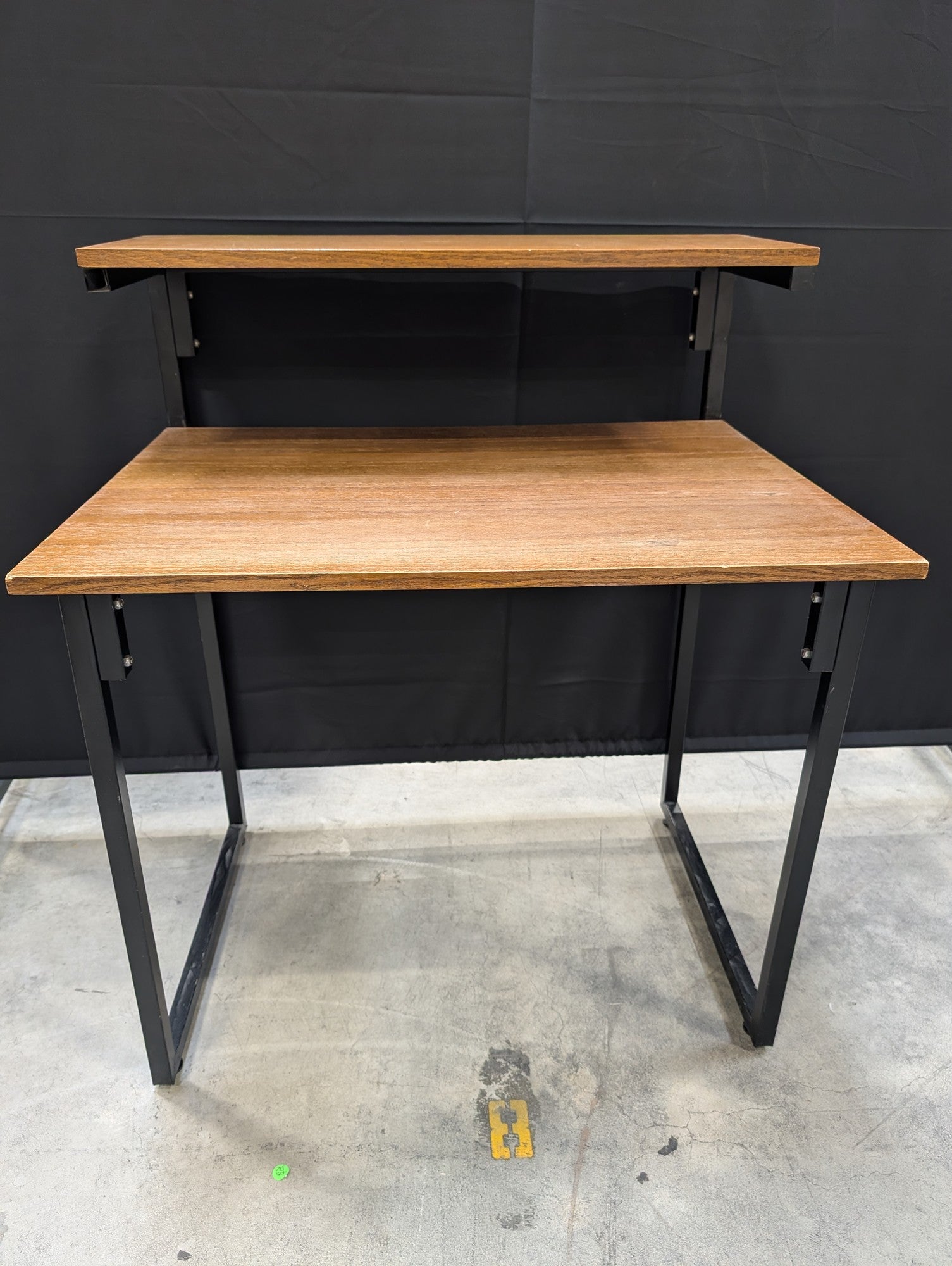 Two-Tier Wood Look & Black Metal Frame Computer Desk