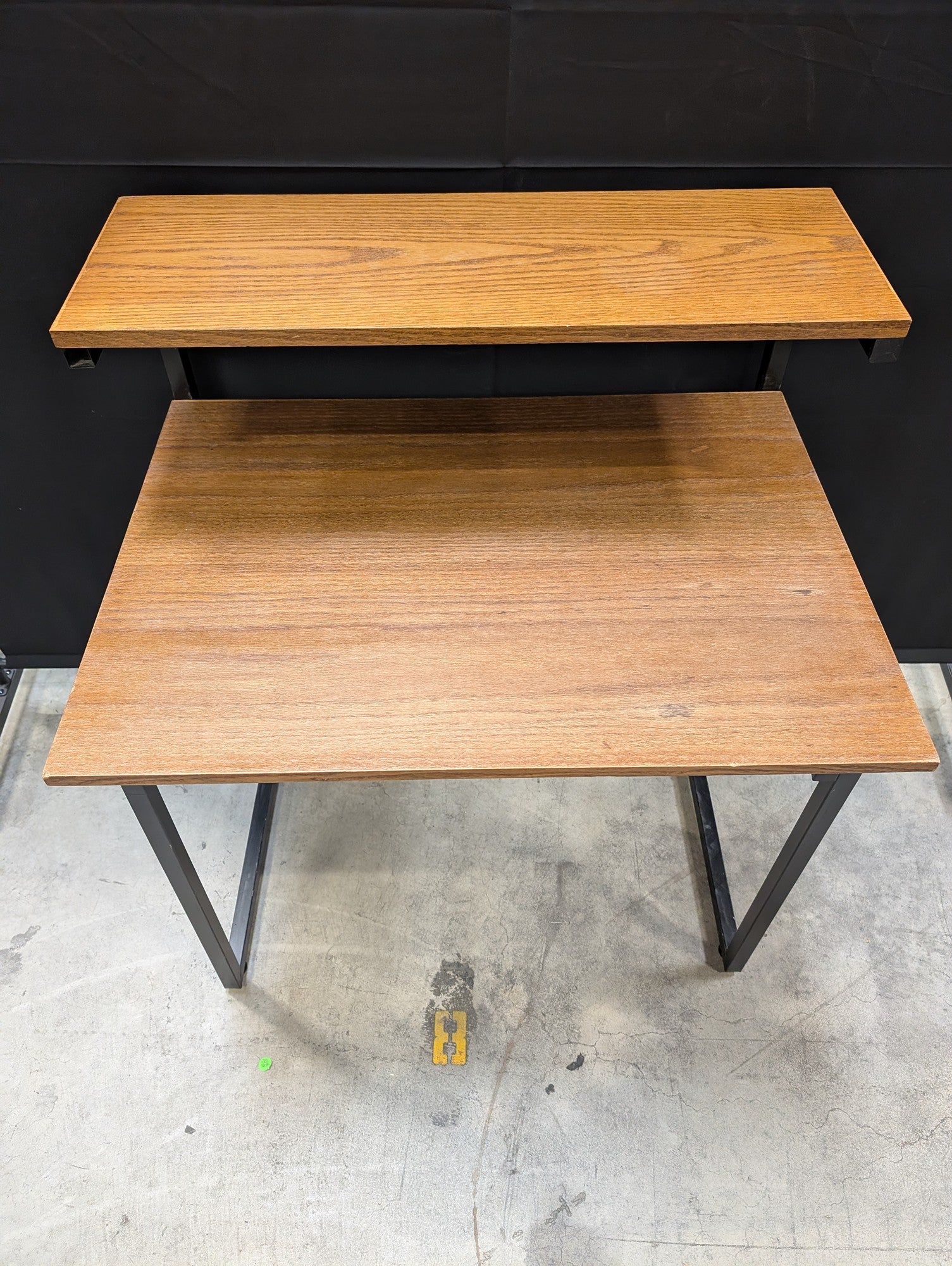 Two-Tier Wood Look & Black Metal Frame Computer Desk