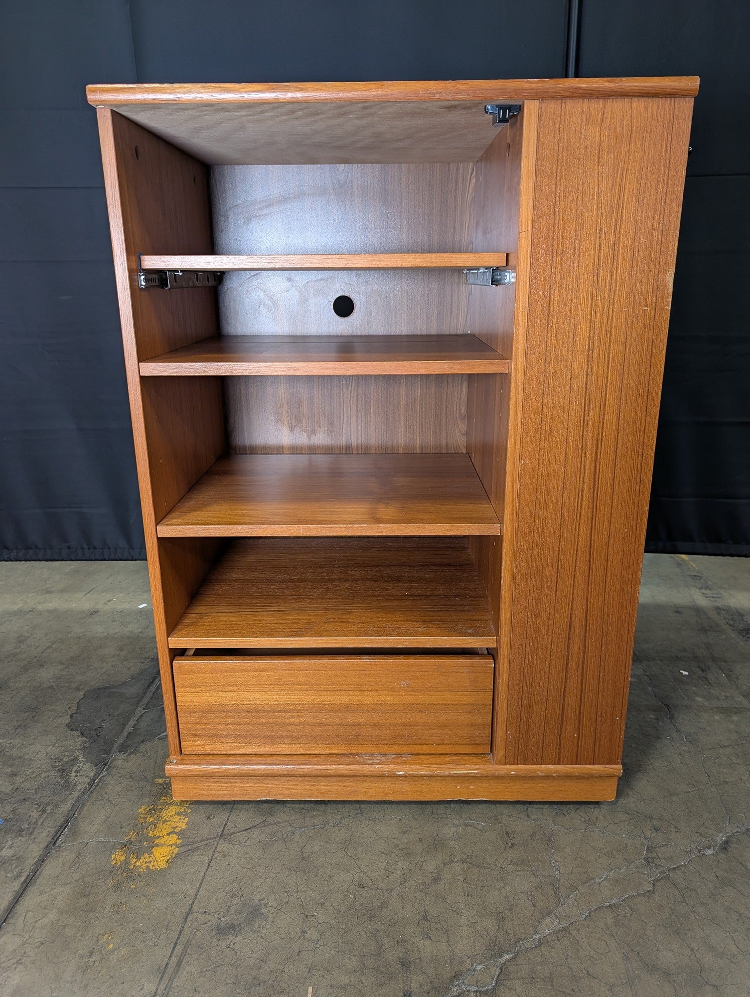 Mid-Century Style Wooden Storage Cabinet with Shelves and Drawer