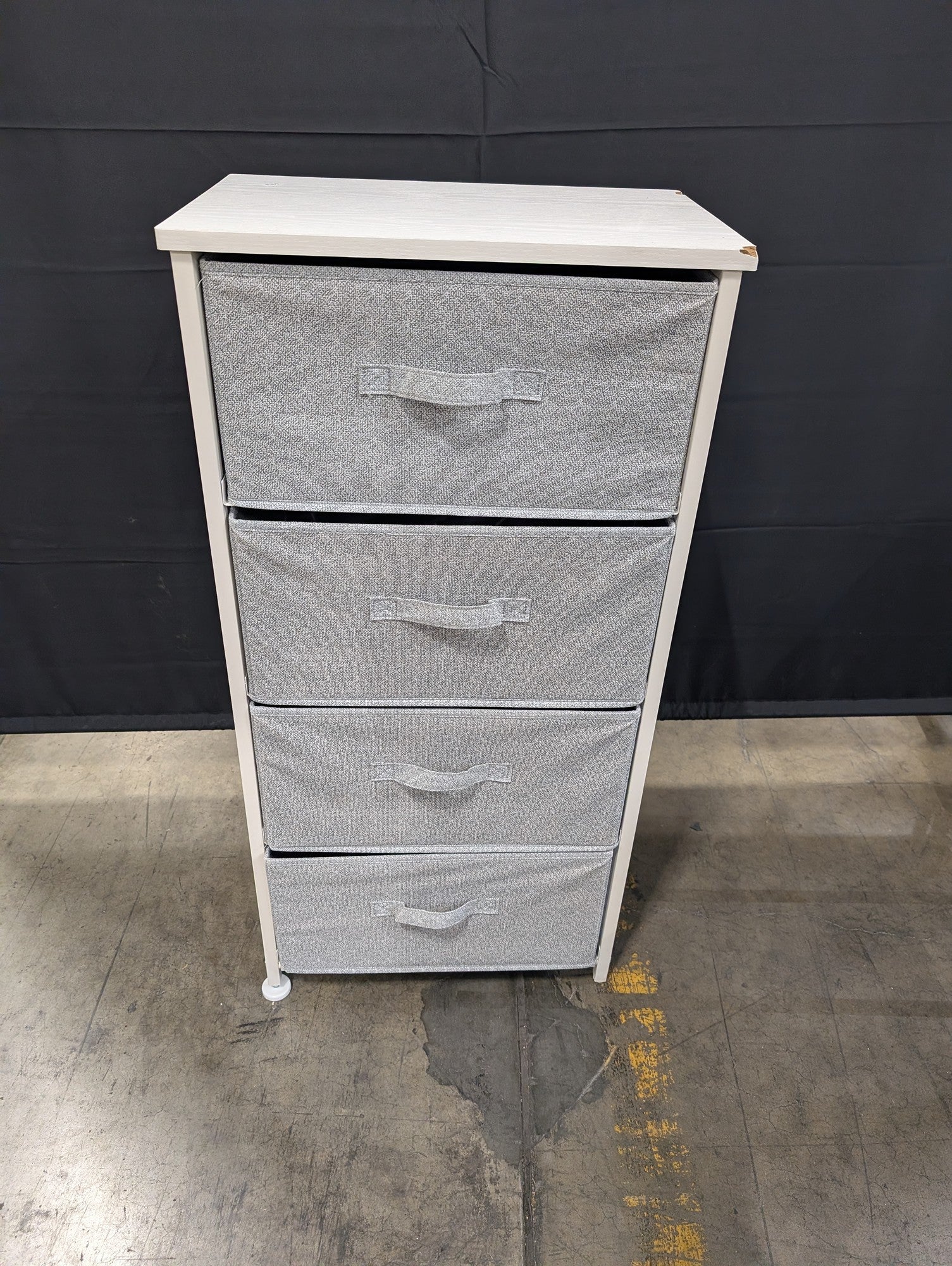 White Frame Four-Drawer Grey Fabric Storage Organizer