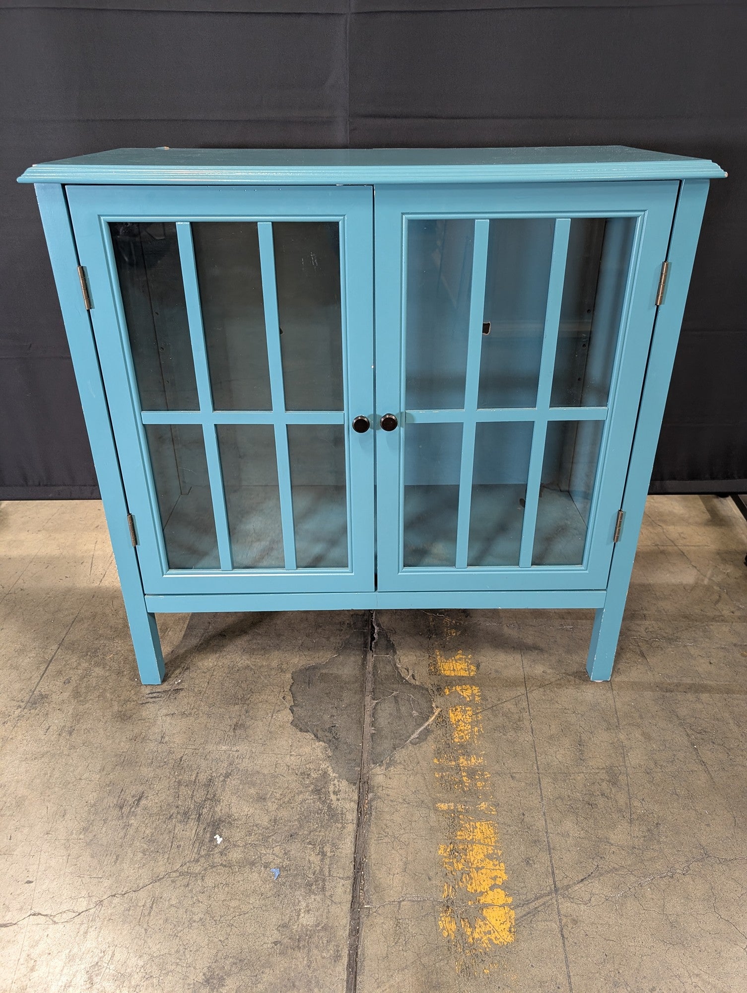 Target Teal Wood Accent Cabinet with Glass Panel Doors