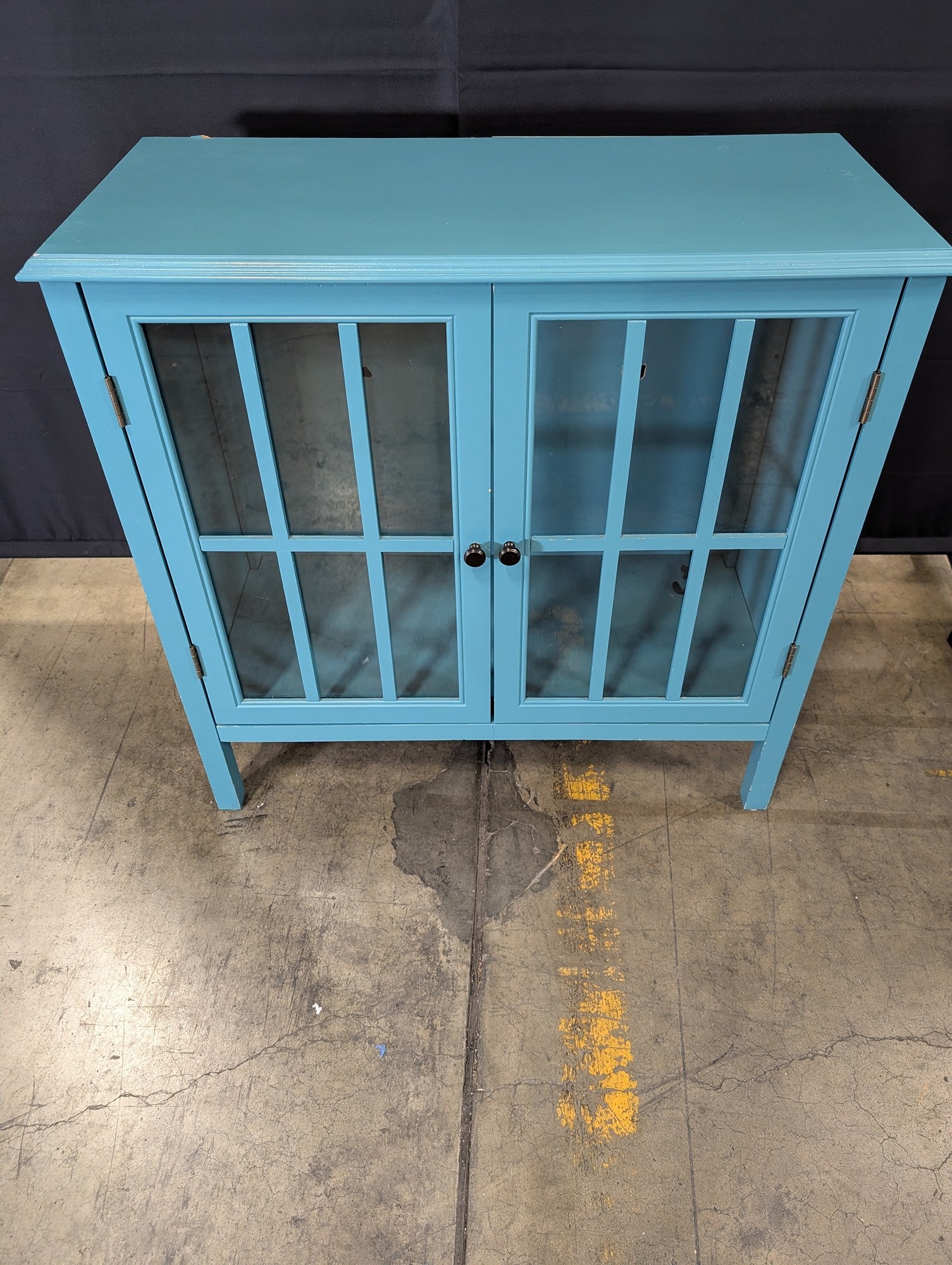 Target Teal Wood Accent Cabinet with Glass Panel Doors