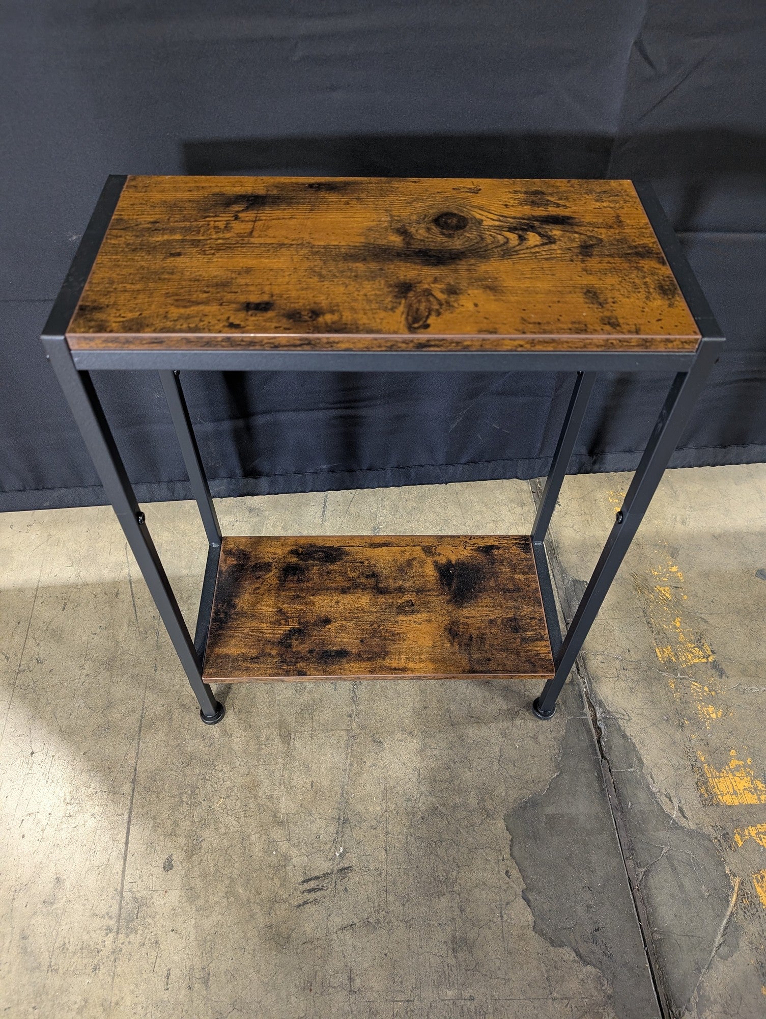 Rustic Brown Two-Tier Console Table with Black Metal Frame
