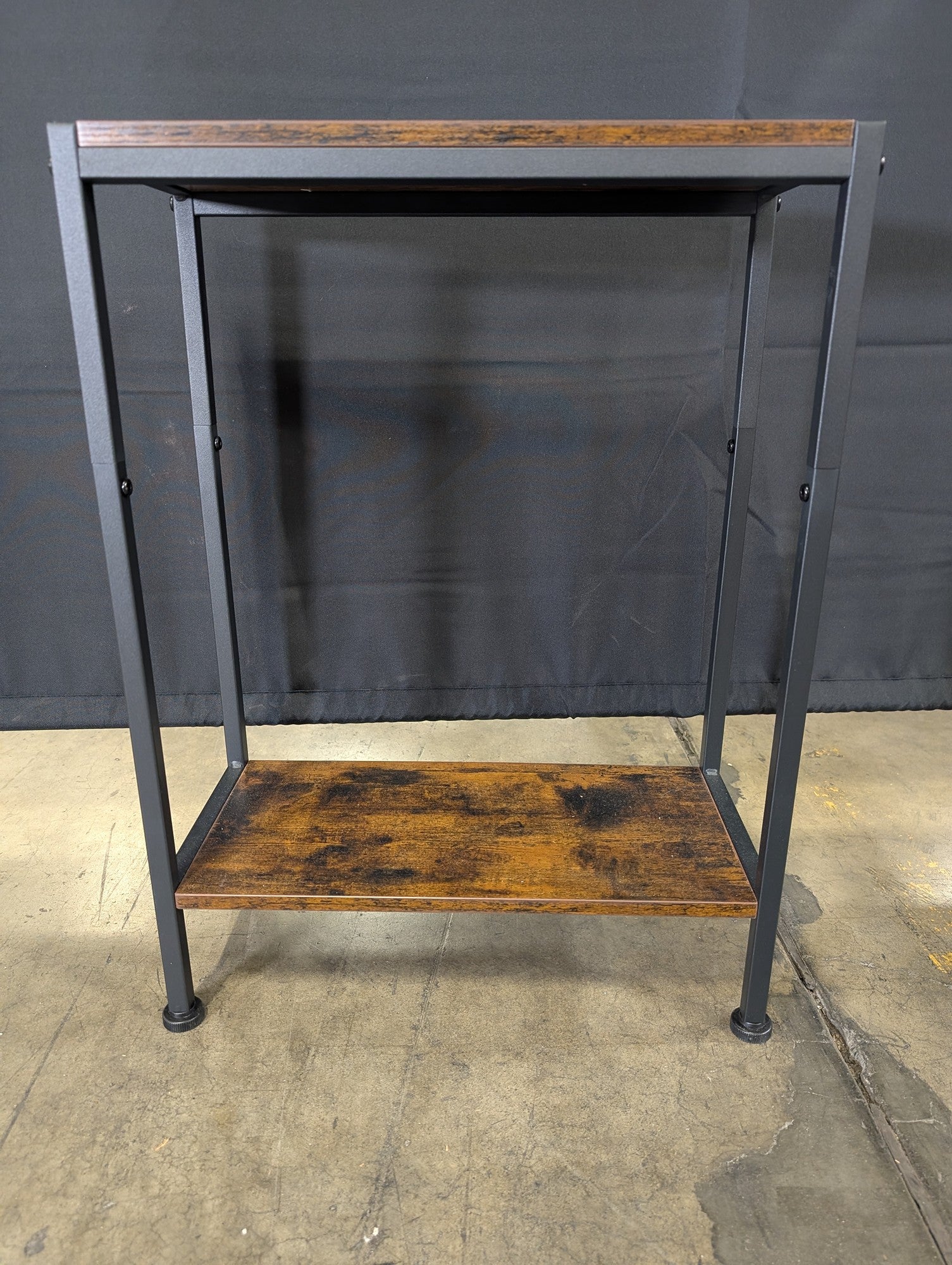 Rustic Brown Two-Tier Console Table with Black Metal Frame