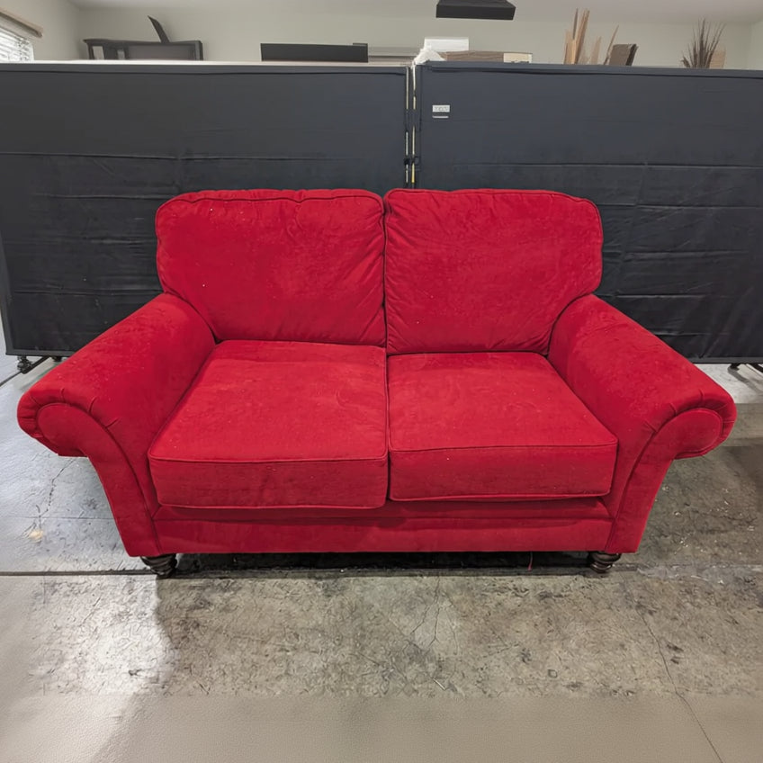 Vibrant Red Velvet Two-Seater Sofa