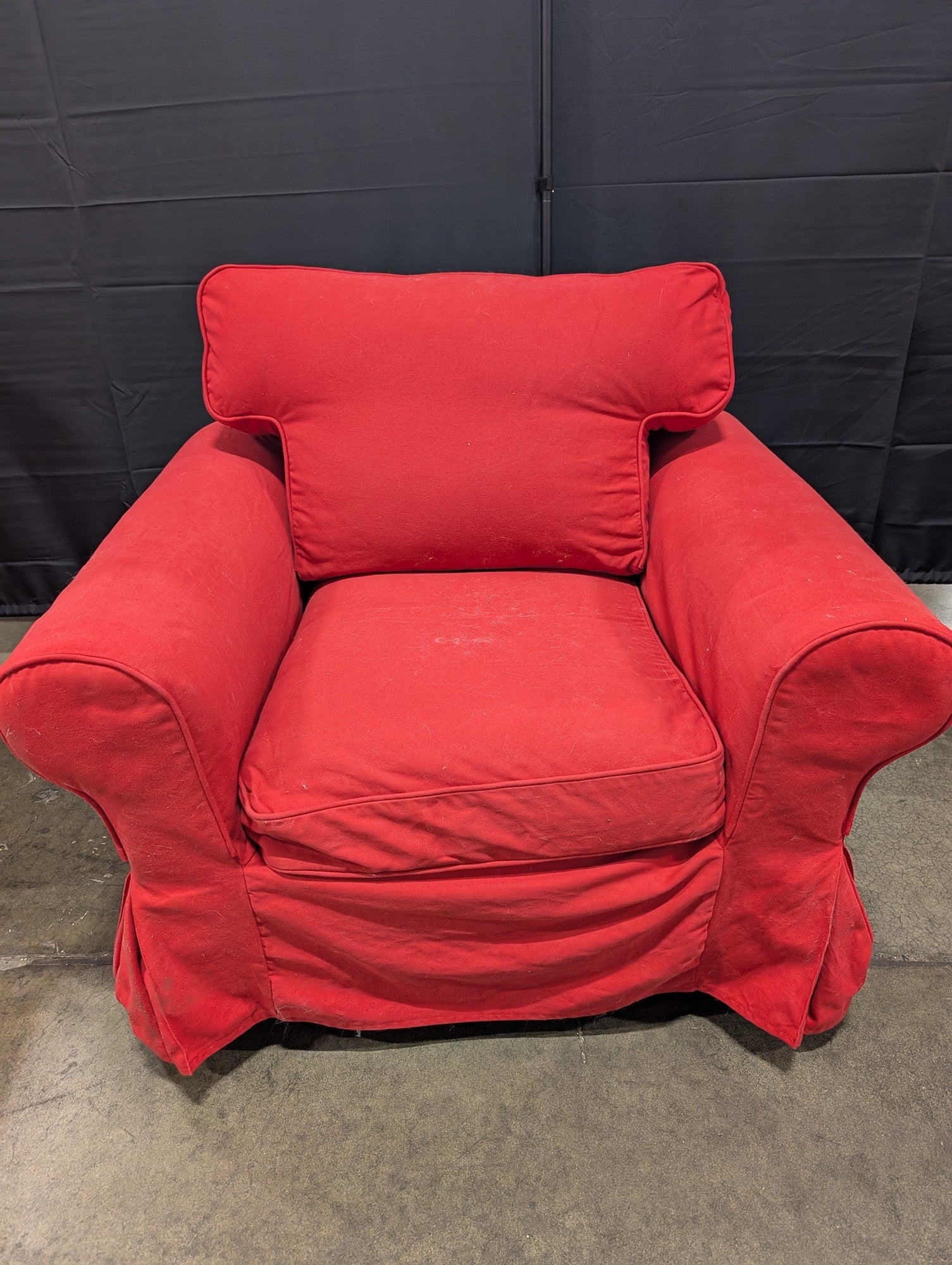 Vibrant Red Fabric Armchair with Rolled Arms