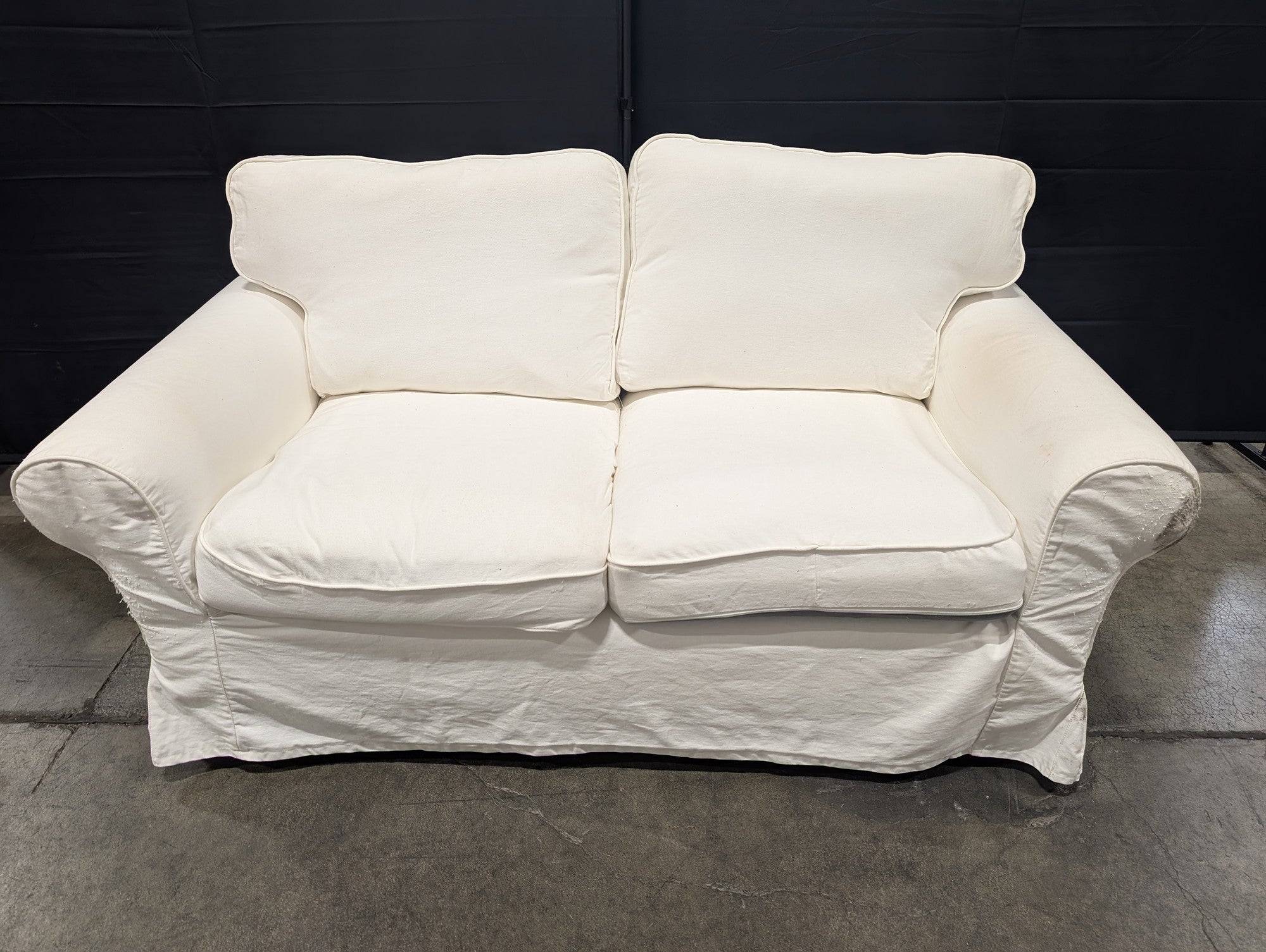 Used White Slipcover Loveseat Sofa Two-Seater Casual Modern