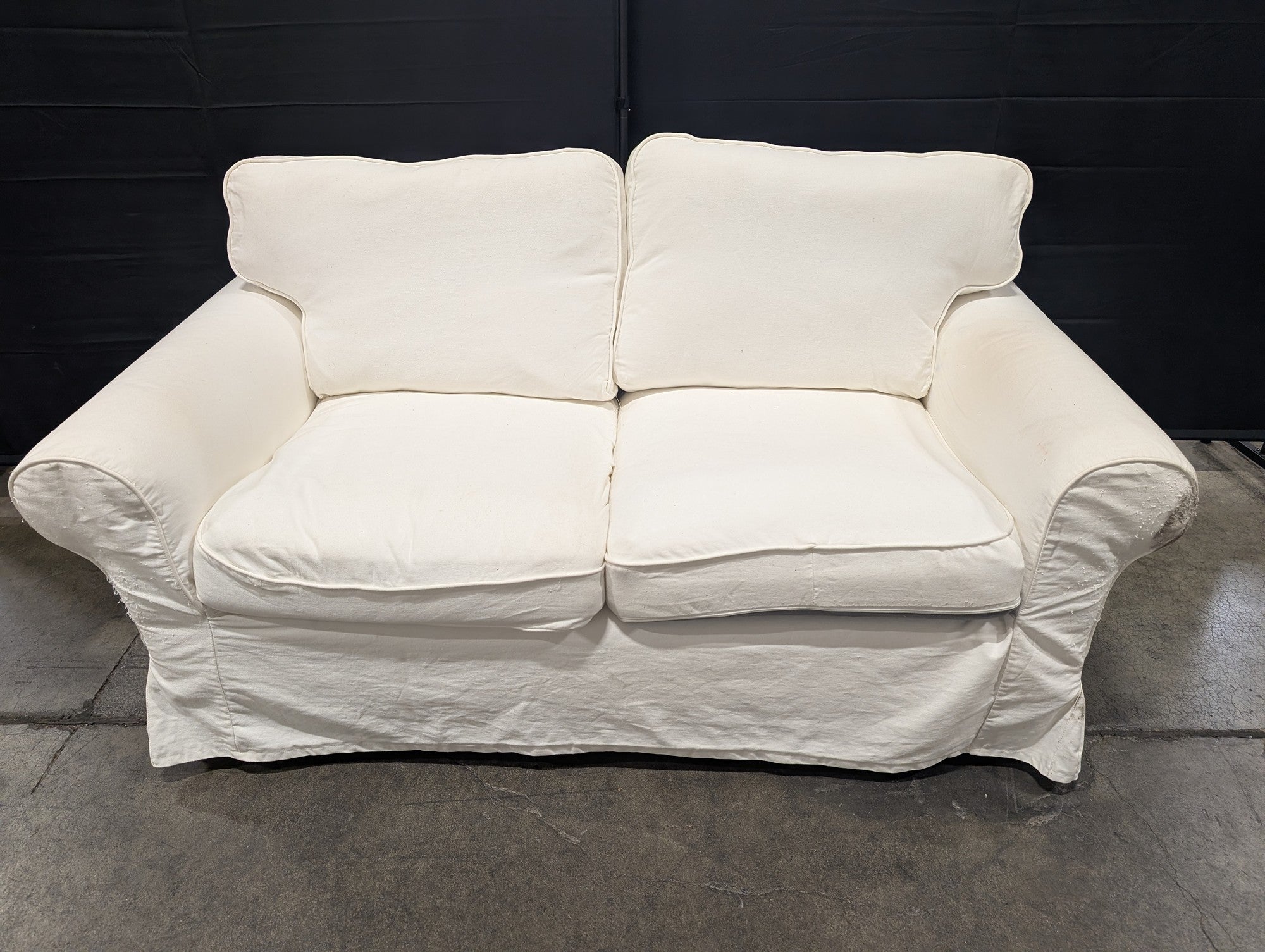 Used White Slipcover Loveseat Sofa Two-Seater Casual Modern