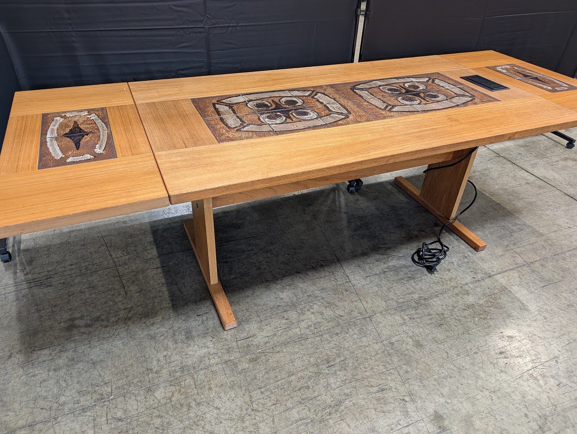 Rectangular Wood Conference Table with Integrated Extron Power Cubby and Tile Inlays
