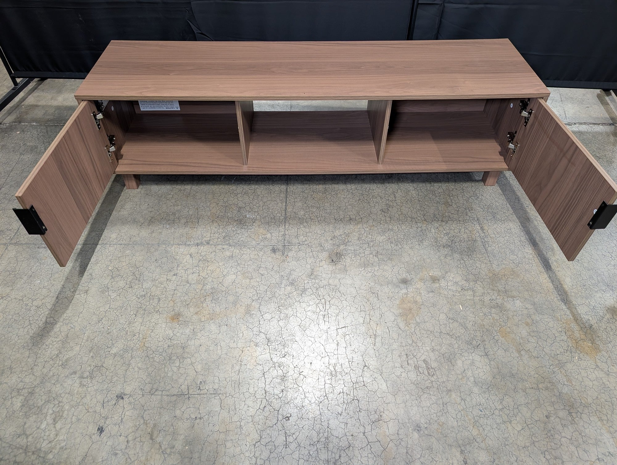 Mid-Century Modern Wood Media Console with Slatted Doors