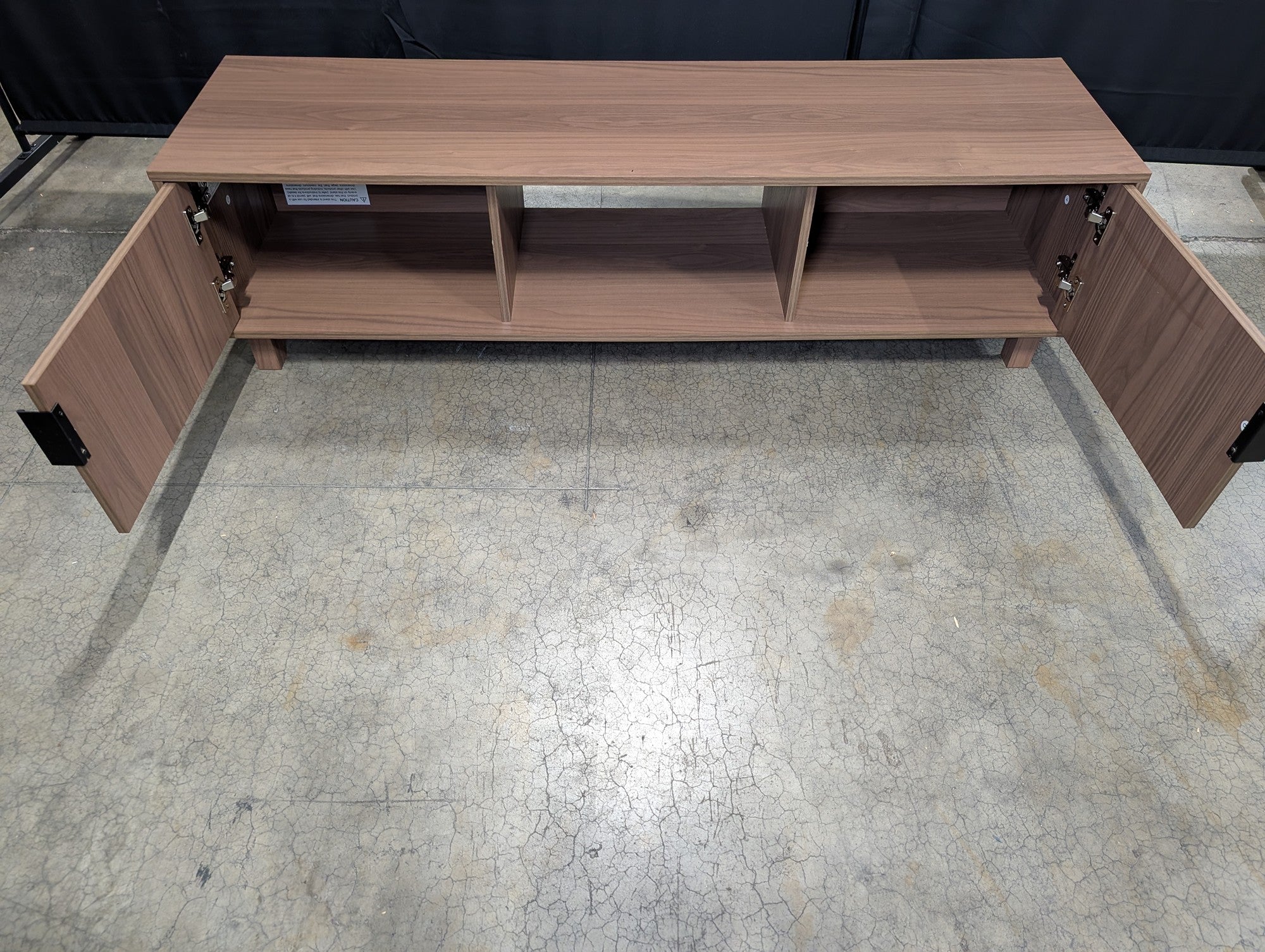 Mid-Century Modern Wood Media Console with Slatted Doors