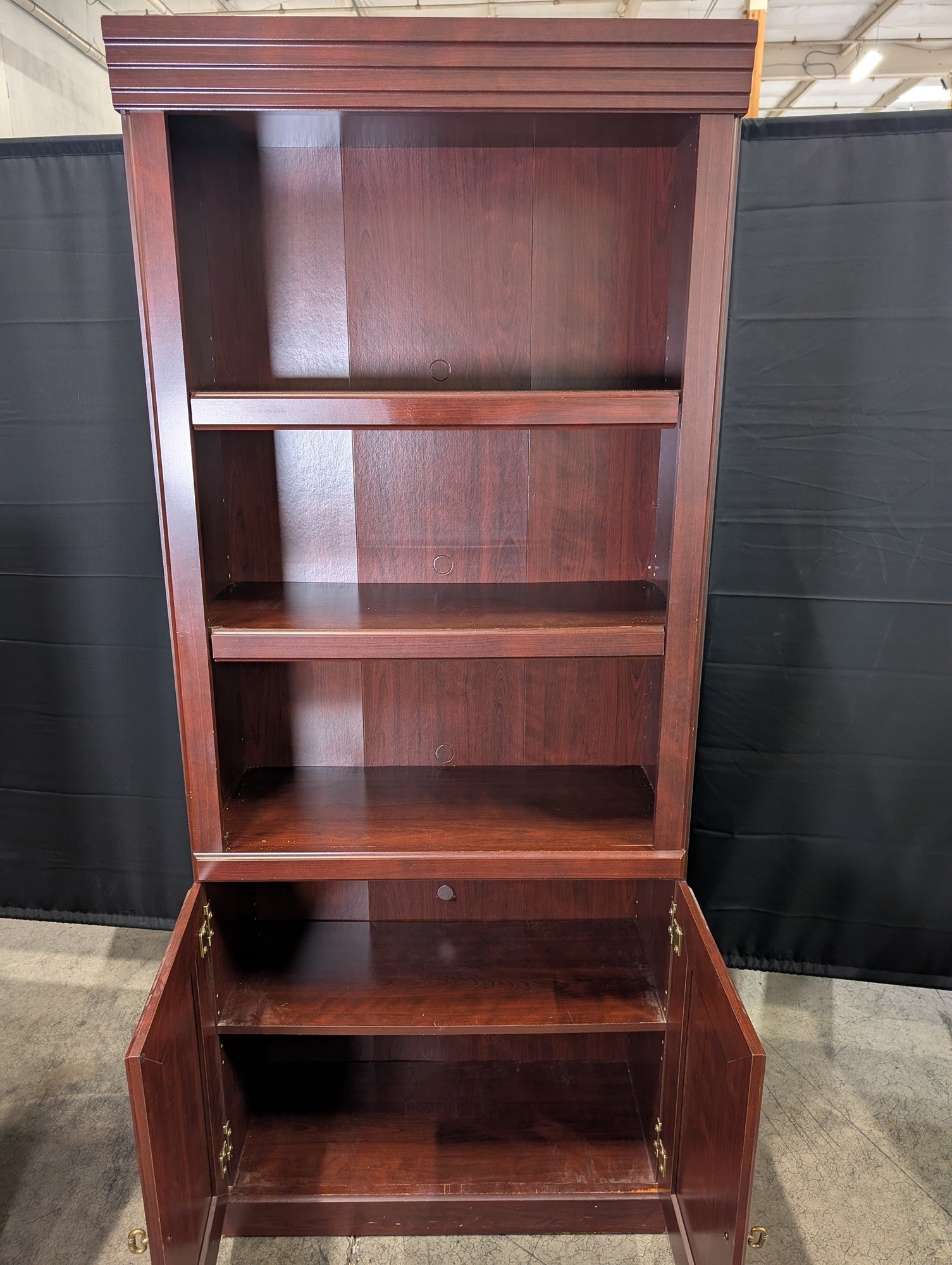 Traditional Cherry Finish Wood Bookcase with Lower Storage Cabinet