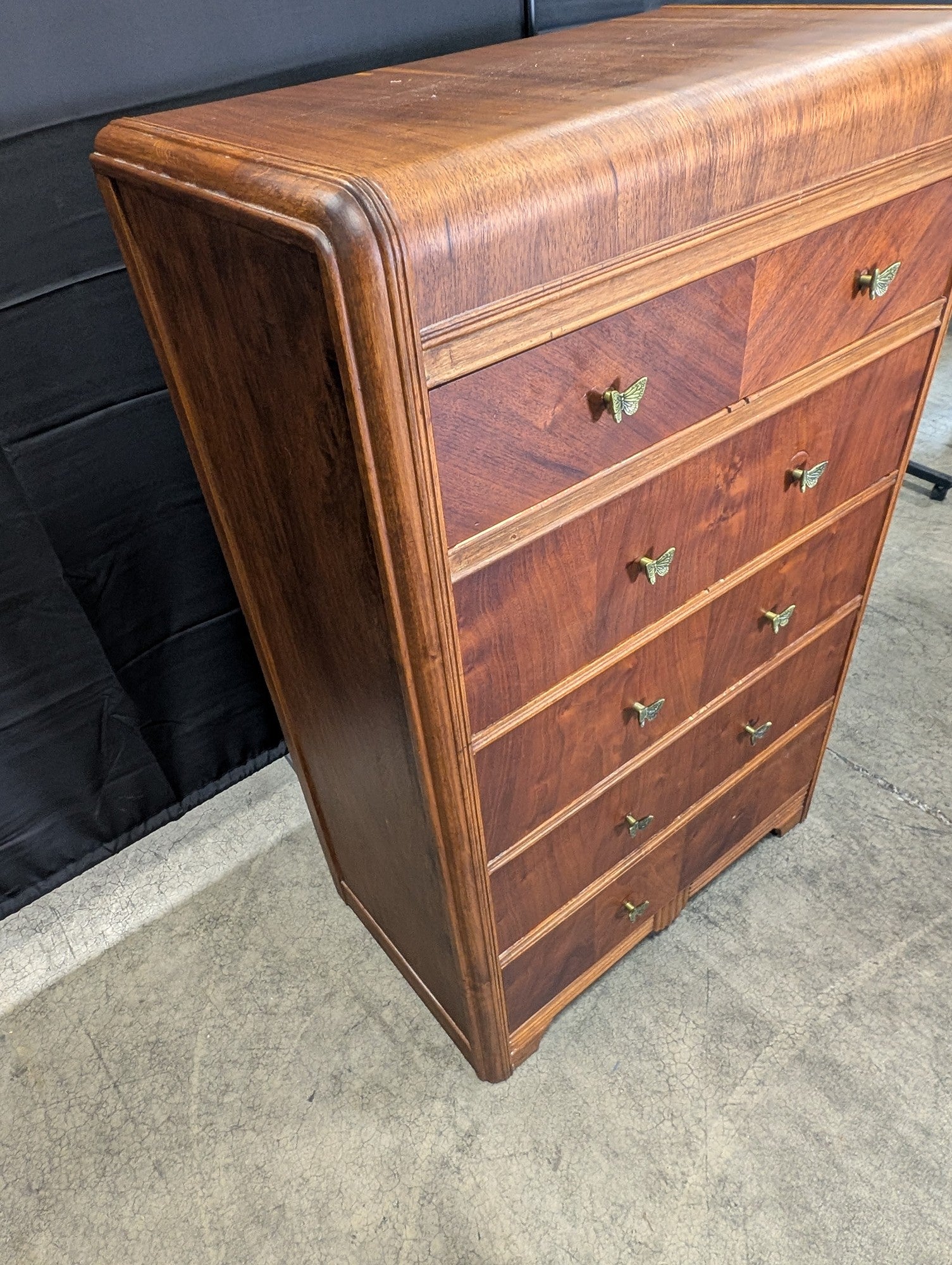 Vintage Art Deco Waterfall Wood Chest of Drawers