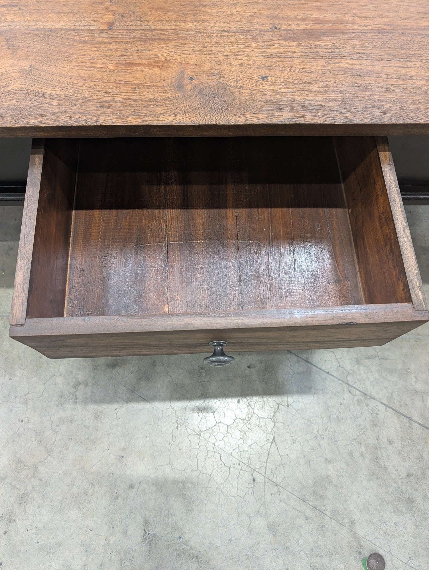 Rustic Wood Top Coffee Table with Black Base and Storage Drawer