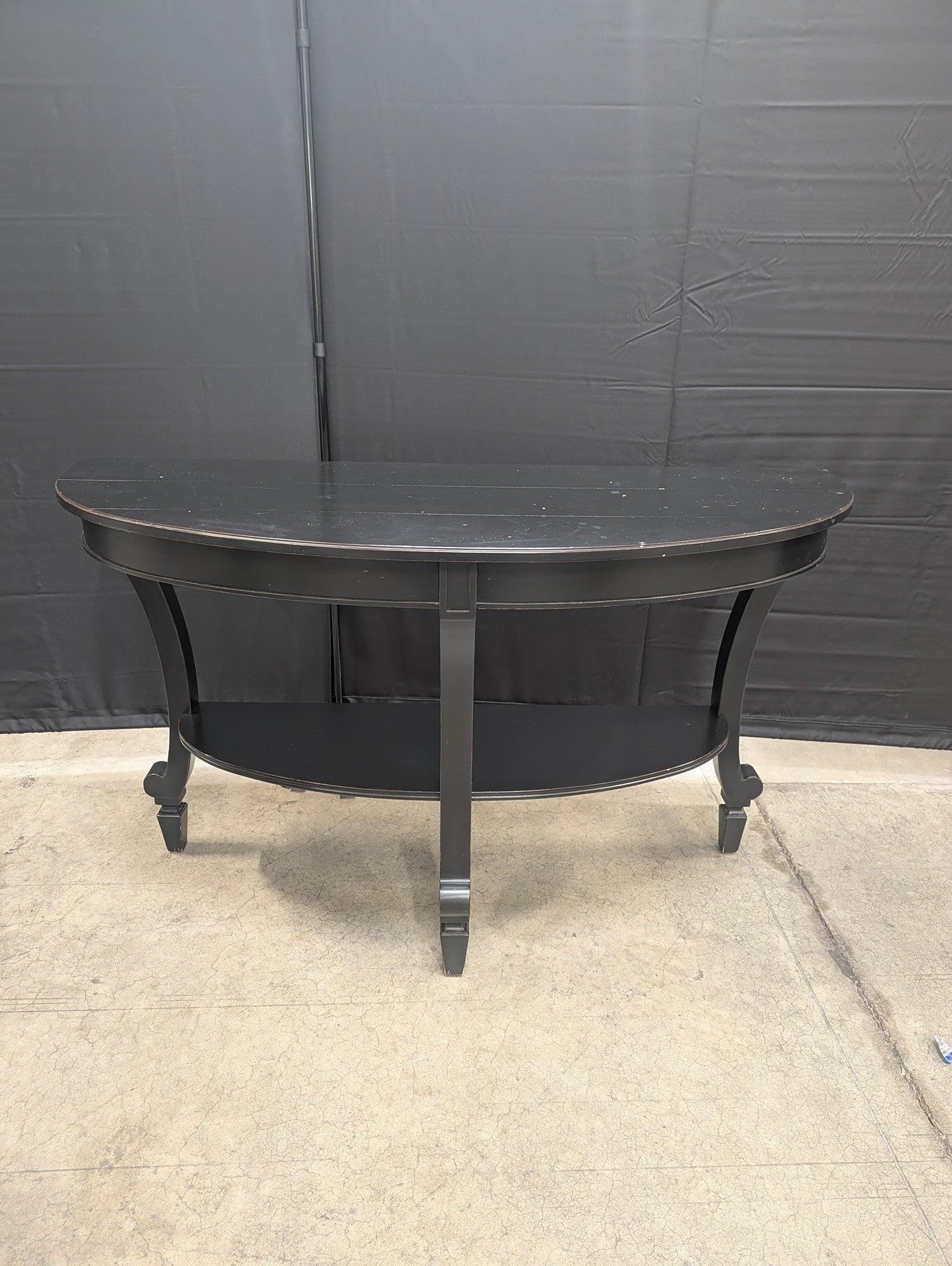 Black Demilune Console Table with Lower Shelf